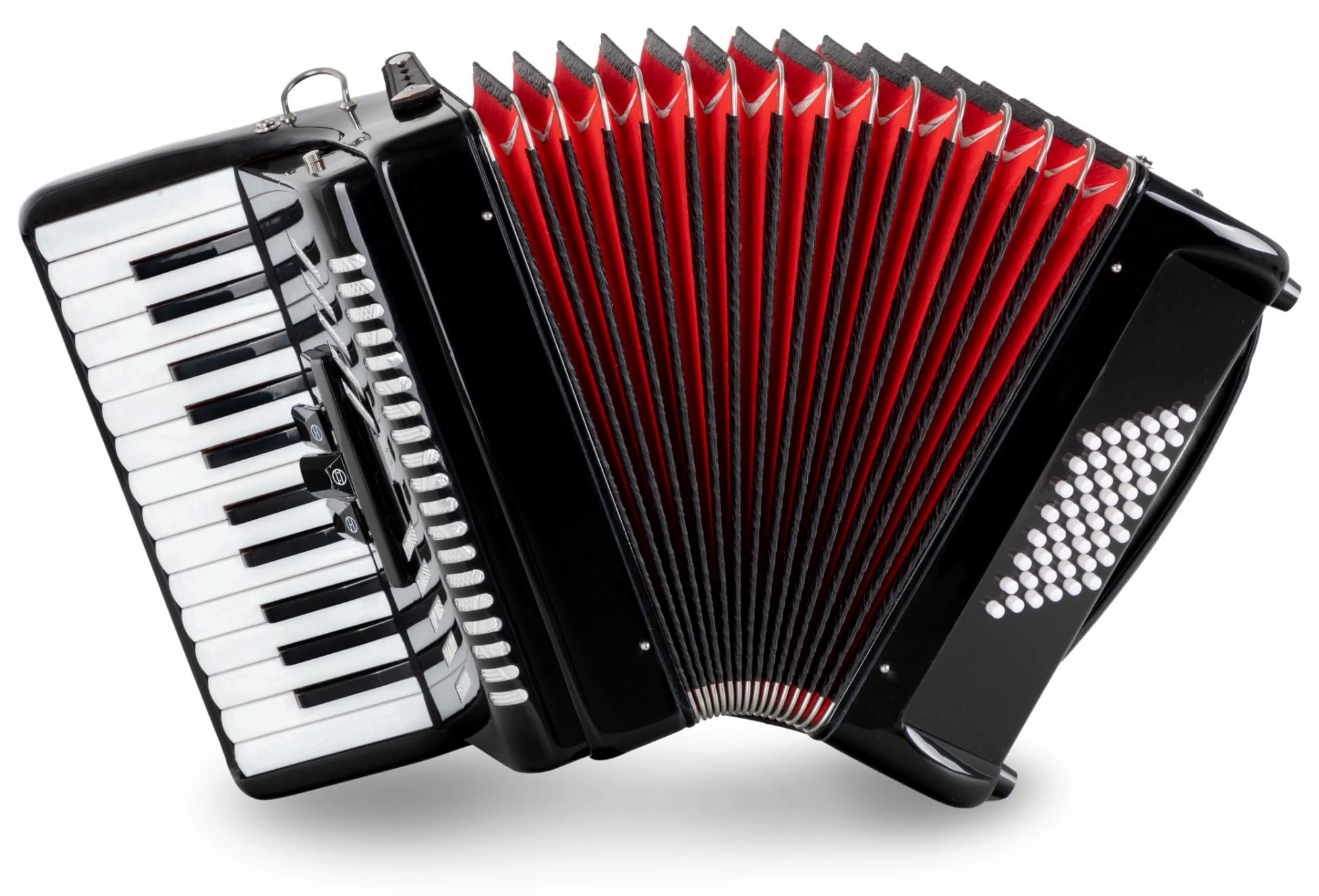 Fisarmonica Classic Cantabile 48 Bass "Secondo V" Set Nero, 2 cori | Fisarmonica 48 bassi, 26 tasti diatonici, 48 bottoni bassi, 3 registri diatonici, 2 tracolle regolabili in lunghezza, 9 kg