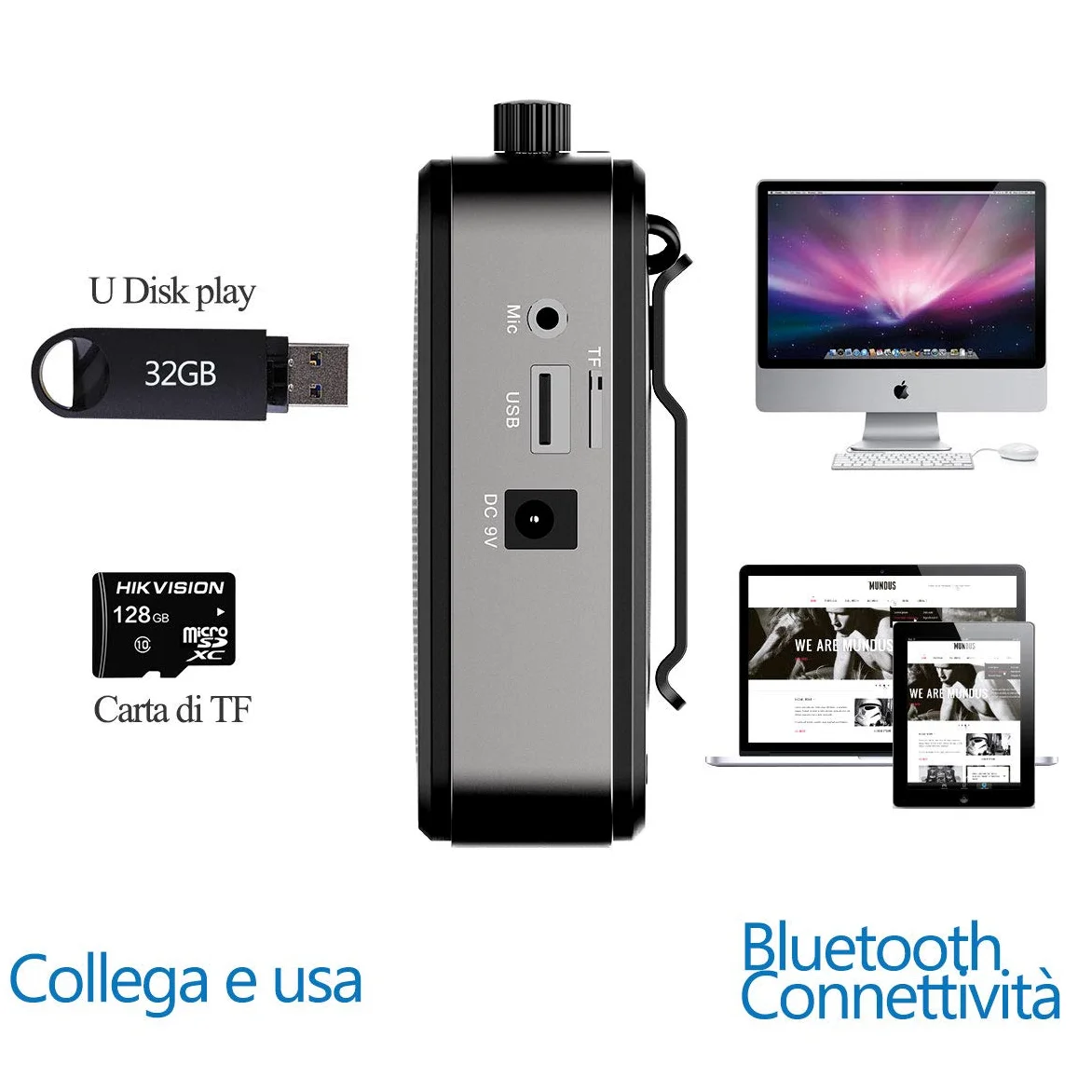 Amplificatore vocale portatile con microfono cuffia 30W Batteria ricaricabile 2800mah Sistema PA amplificatore vocale mini per insegnanti, guida turistica, allenatori, presentatori