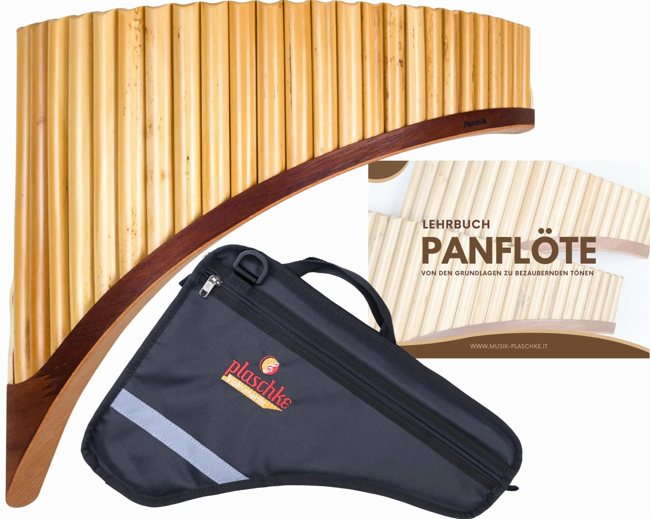 Plaschke flauto di pan concerto con zoccolo design, kit con custodia e libro didattico, 25 toni- Sol