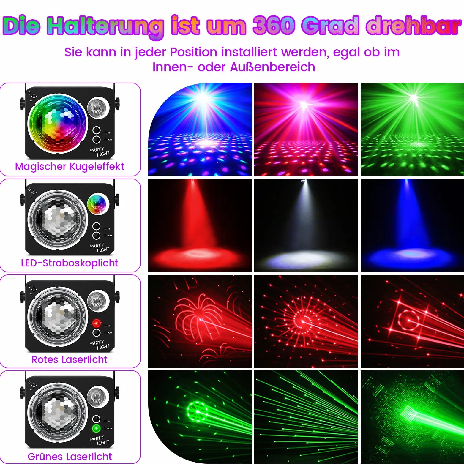Sfera da discoteca 4 in 1 controllata dalla musica da discoteca con telecomando, LED discoteca luci da discoteca per feste, bar, matrimoni, Halloween, Natale, compleanni