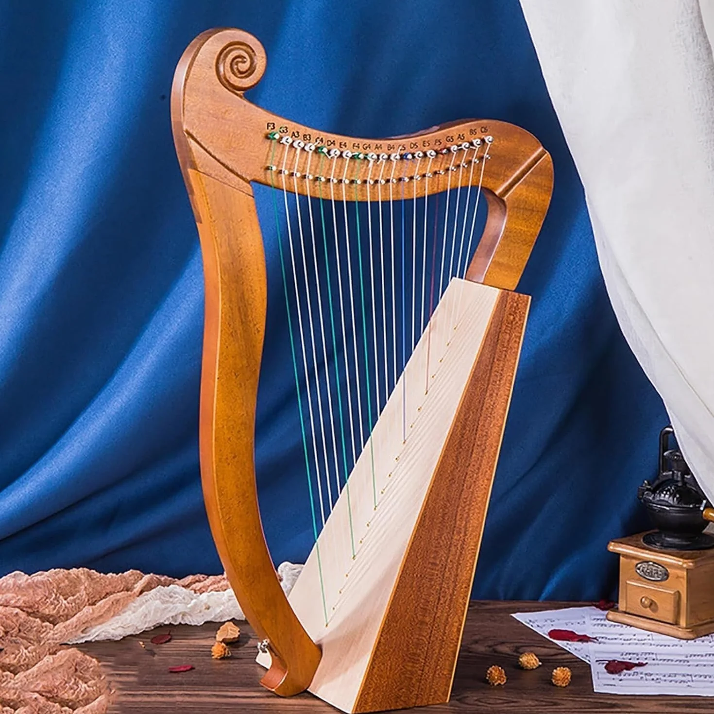 Arpa celtica irlandese, 19 corde, in legno di mogano, 3 fori per suono, con chiave per accordatura e borsa, per una ricca risonanza, per adulti principianti e giocatori professionisti