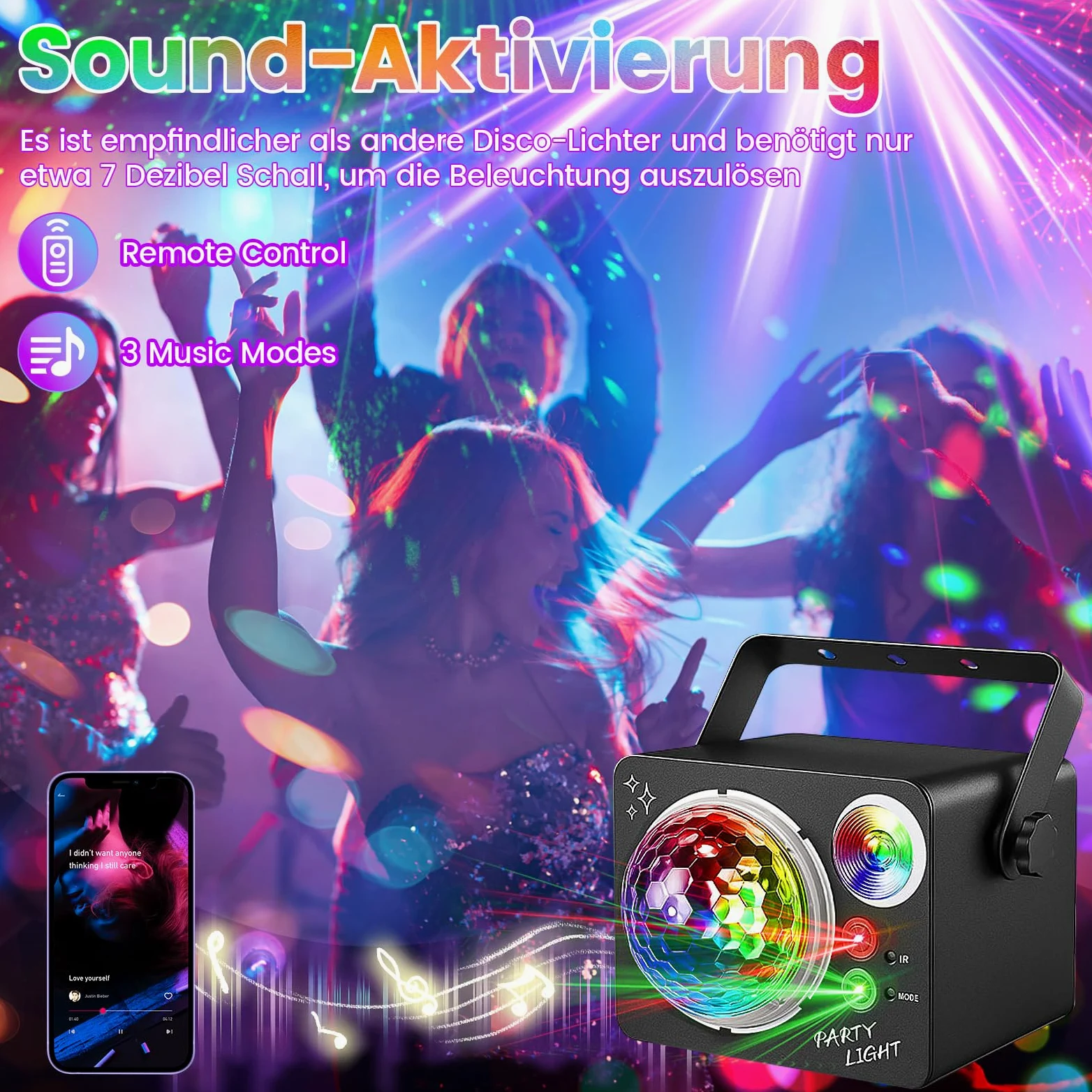 Sfera da discoteca 4 in 1 controllata dalla musica da discoteca con telecomando, LED discoteca luci da discoteca per feste, bar, matrimoni, Halloween, Natale, compleanni