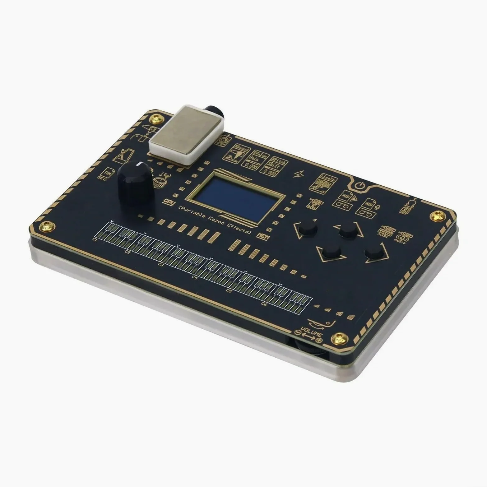 Sintetizzatore digitale Kazoo ed unità effetti con corpo in lega, audio a 24 bit, frequenza di campionamento 48 kHz, oltre 60 patch integrate, USB, chitarra e voce, nero