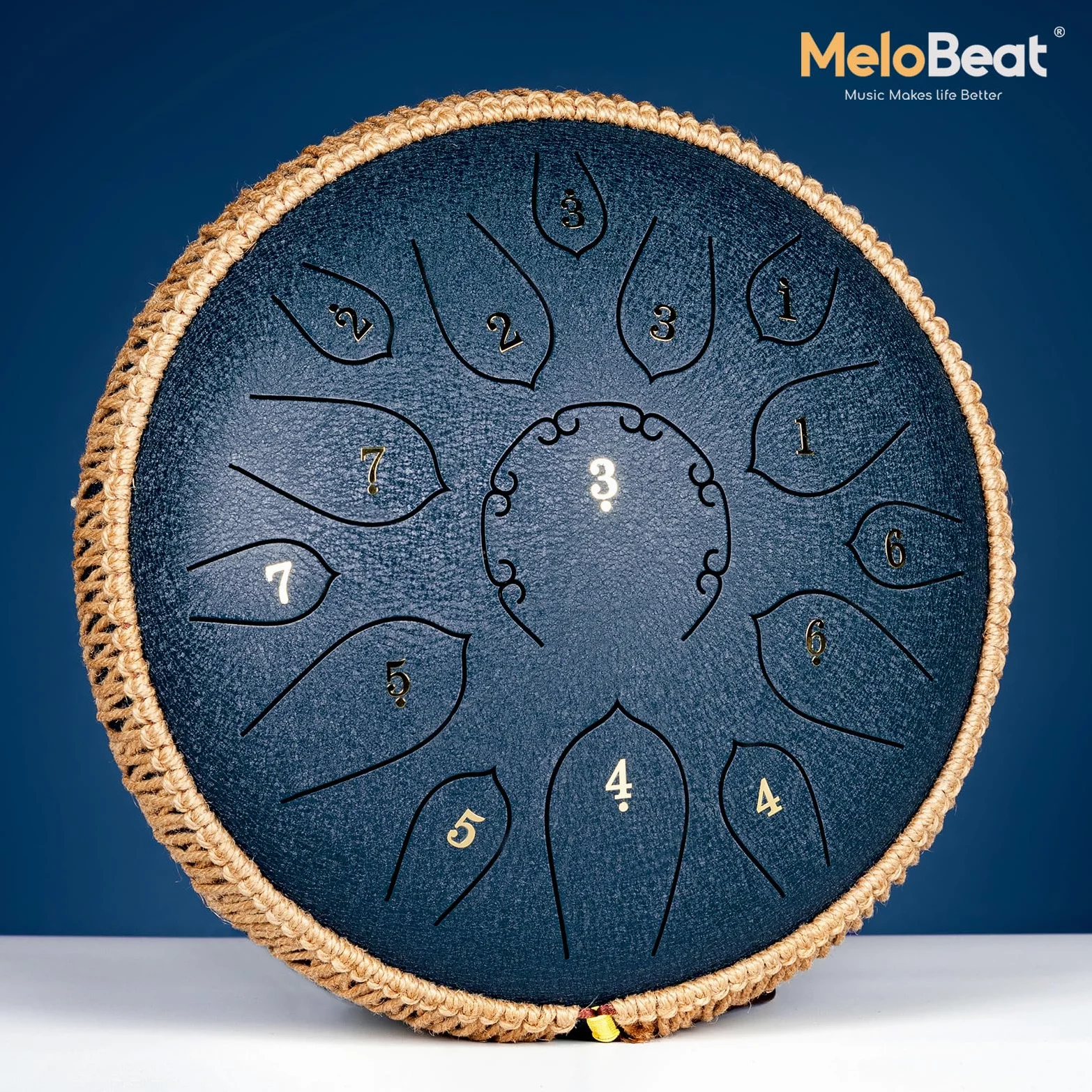 MeloBeat Steel Tongue Drum Handpan - Tamburo in Acciaio 12 Pollici 15 Note - Set Professionale di Tamburi a Lingua in D Maggiore Incluso Libro delle Canzoni per Tamburo con Custodia (Blu Scuro)