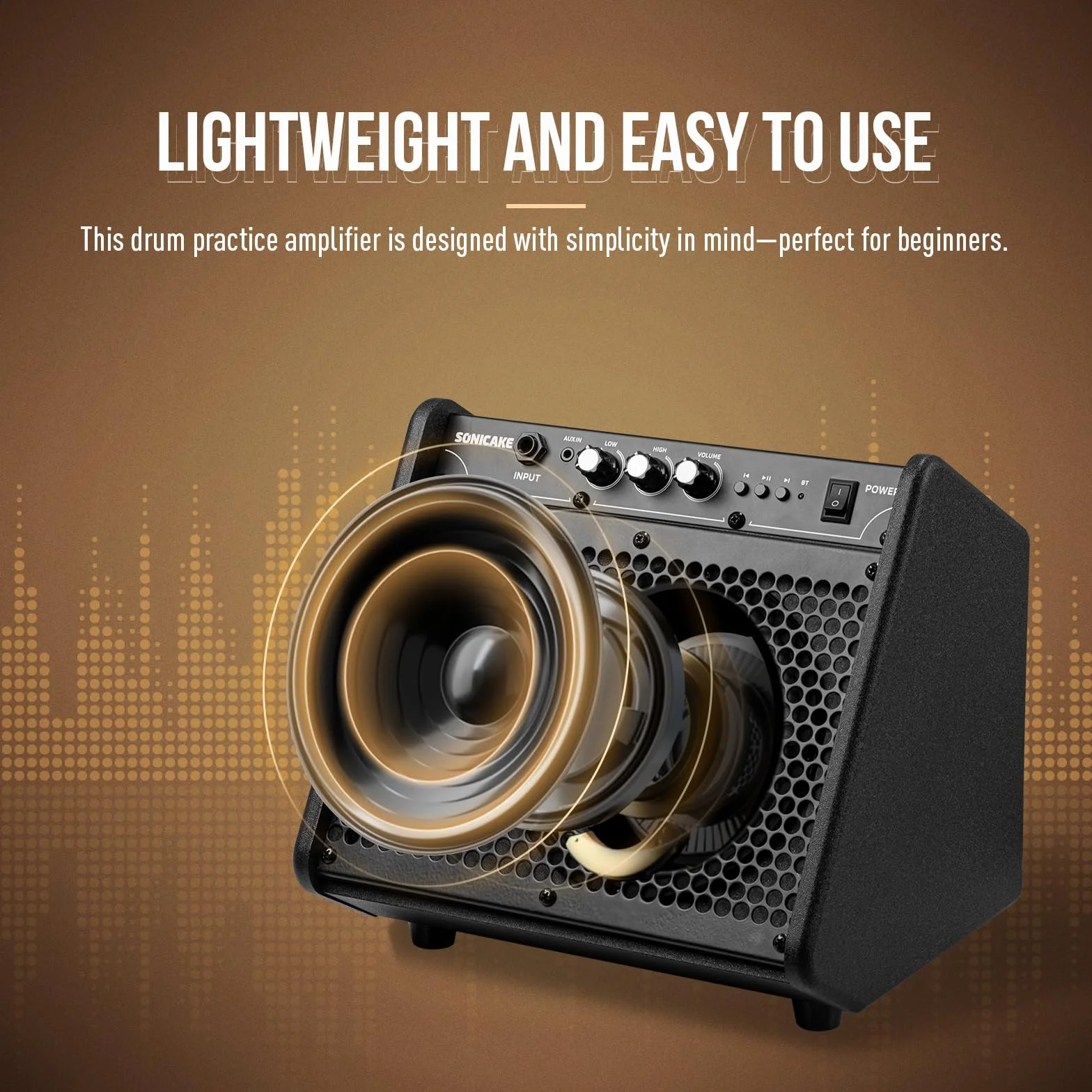 SONICAKE Amplificatore per Batteria Elettronica 20W Casse Bluetooth Portatili con Doppio Driver