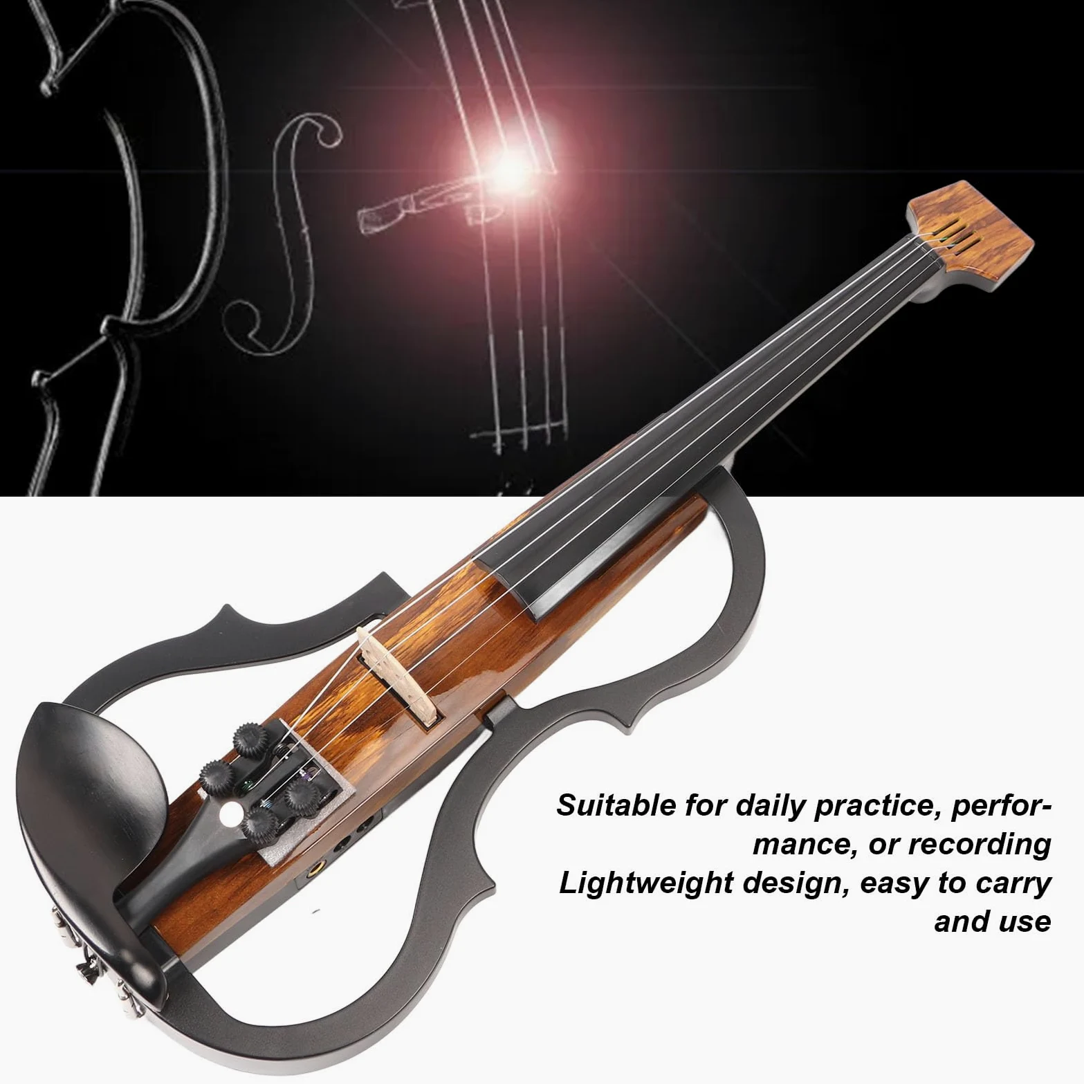 Violino elettrico silenzioso full size 4/4 con corpo in fibra di carbonio, timbro regolabile, pickup integrato e connettività del metodo audio per la pratica quotidiana