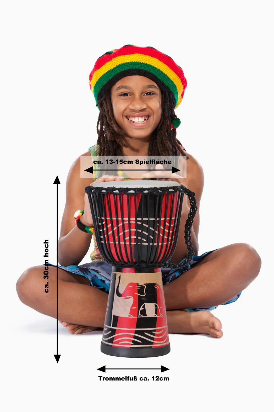 30cm tamburo djembe professionale bongo drum bush drum percussione motivo elefante rosso - (per bambini in età da scuola materna)
