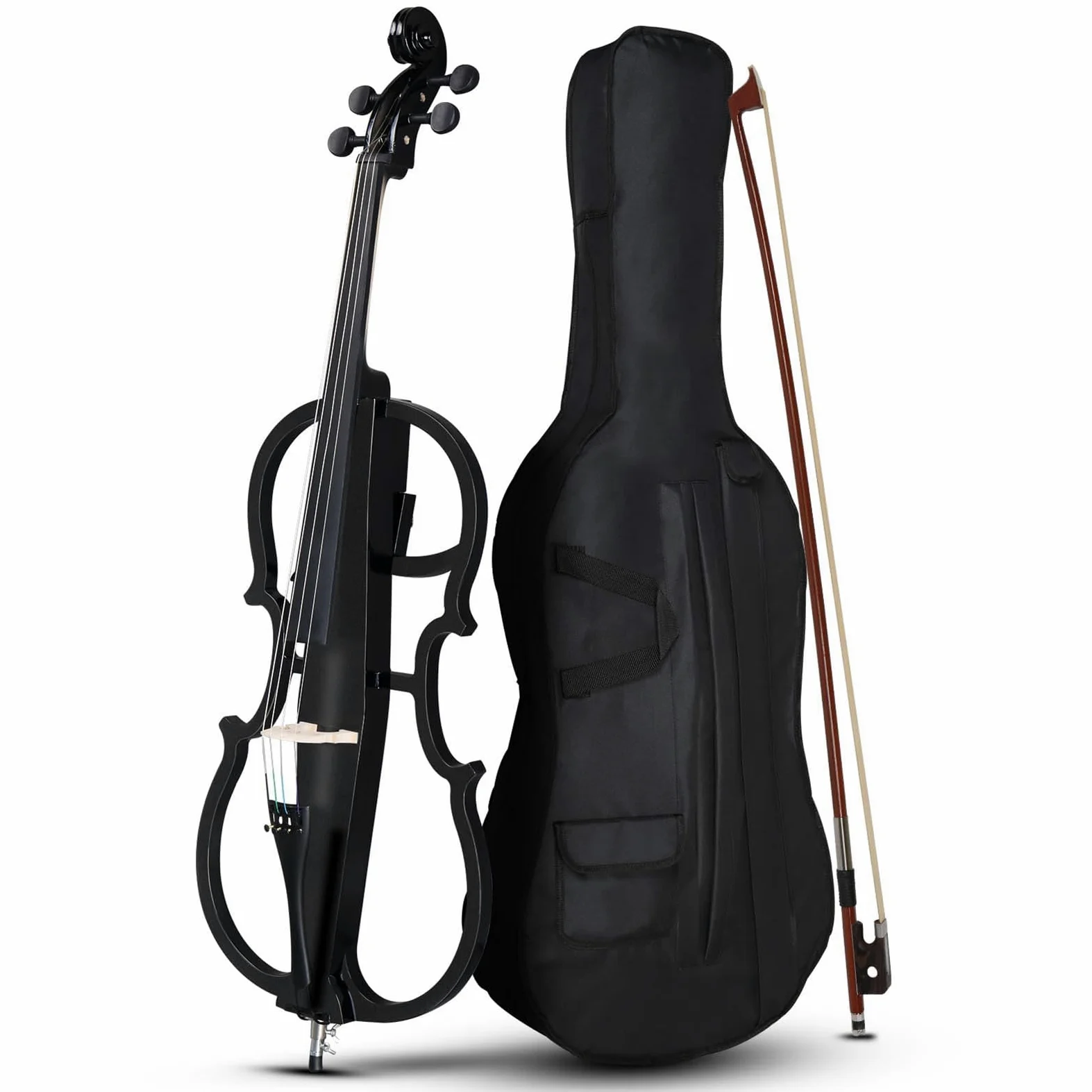 4/4 Violoncello Elettrico Metallico, Violoncello Elettrico Professionale Nero, Violoncello Elettrico Silenzioso in Legno Massello, Strumenti Musicali per Principianti, Esibizione sul Palco