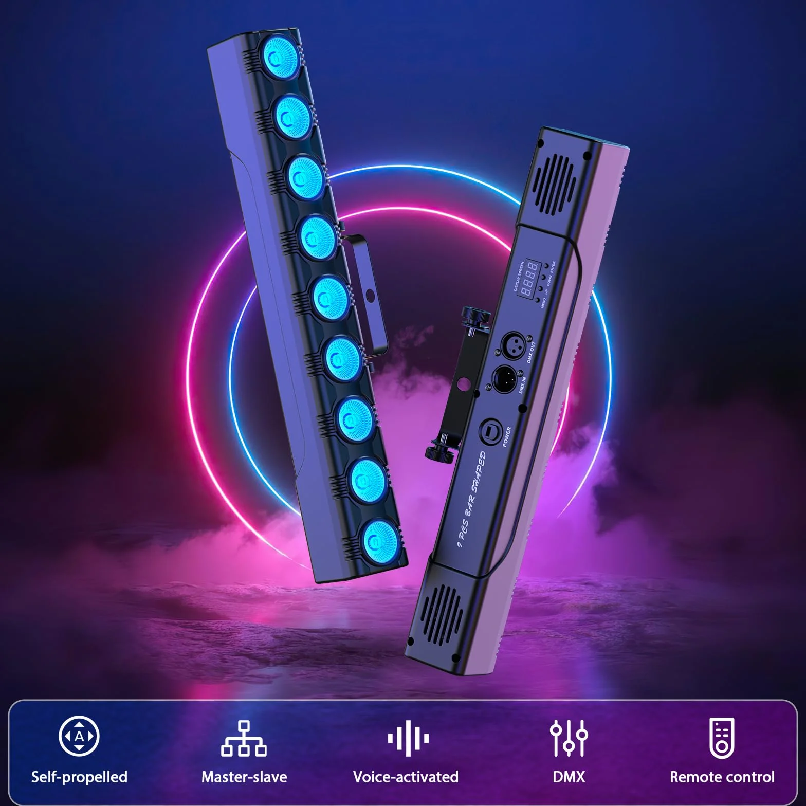 2 Pezzo Wallwasher Barra Luminosa LED,9 x 6W RGBW Luce da Palcoscenico Luci Discoteca con Remoto Controllo,DMX 512 Strobo Faretto LED per DJ Feste,Nozze,Esterno,Halloween,Natale