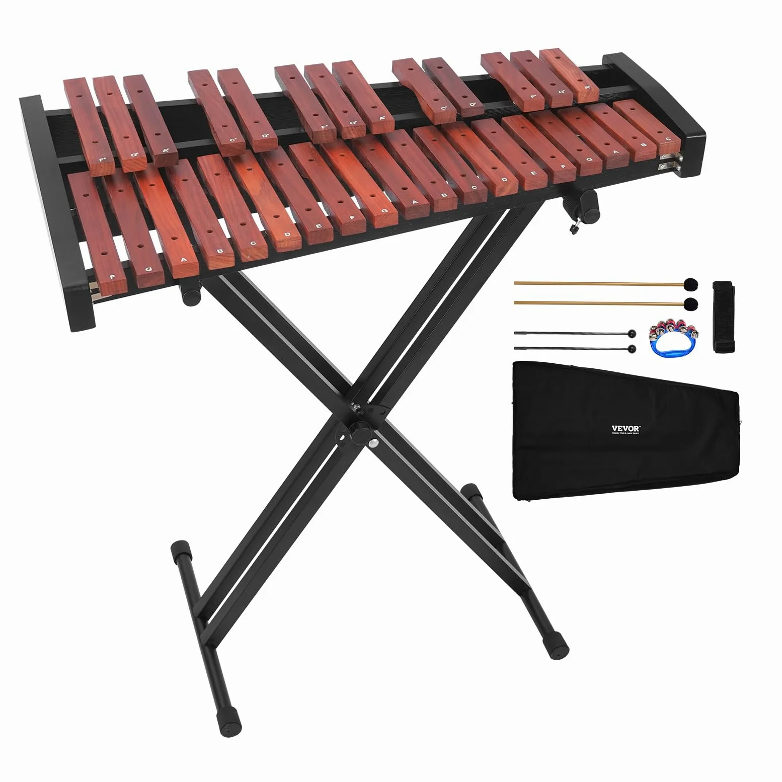 VEVOR Glockenspiel Diatonico Xilofono, 32 Note, Strumento a Percussione Professionale in Legno, con Supporto Regolabile in Altezza 4 Bacchette, Borsa per Trasporto, per Insegnamento Musicale