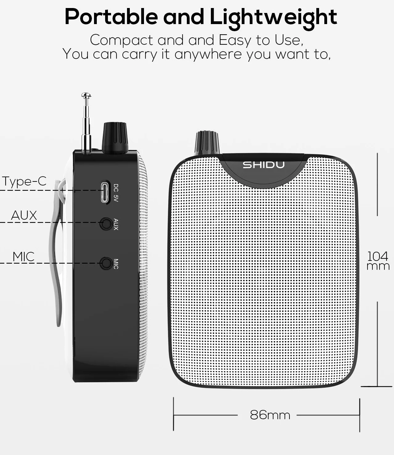 Amplificatore Vocale Senza Fili Portatile SHIDU Mini Sistemi Pa con Microfono UHF a cuffia amplificatori di voce ricaricabile batteria 2000mAh per insegnanti, canto, allenatori, formazione, yoga