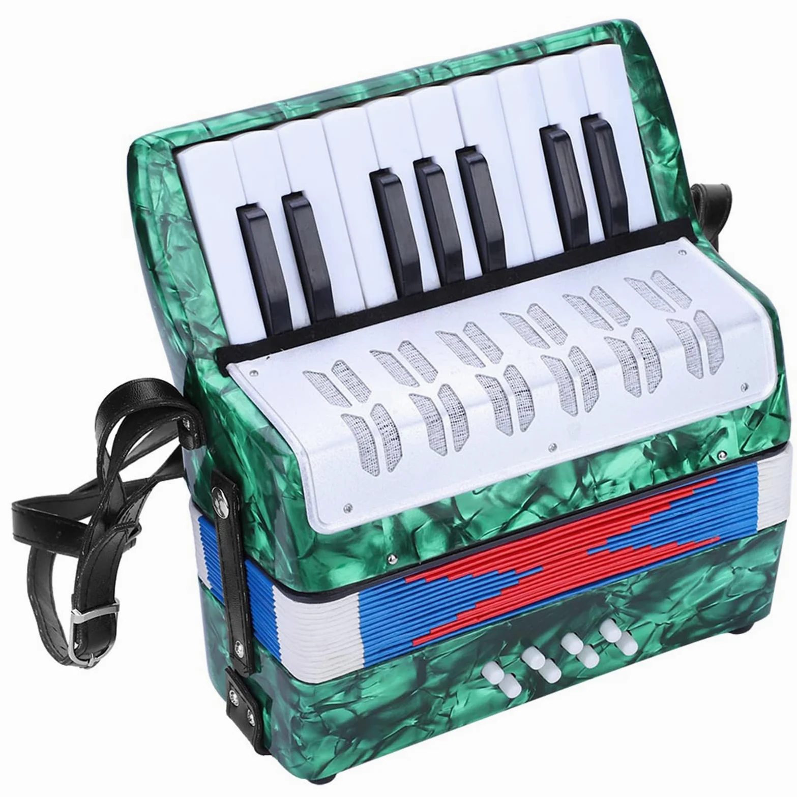 Domary Fisarmonica 17 Tasti 8 Bassi Strumento Musicale per Pianoforte per Principianti Leggero Resistente Durevole Cinturino Regolabile Bambini Rosso Blu Verde Blu Navy (Verde)