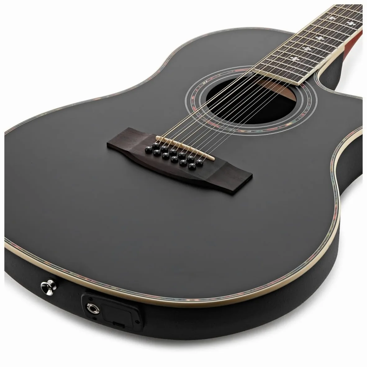 Chitarra elettroacustica a 12 corde Roundback di Gear4music, nero | Accordatore e controlli tono integrati, corpo ABS roundback per comfort e proiezione, suono iconico 12 corde