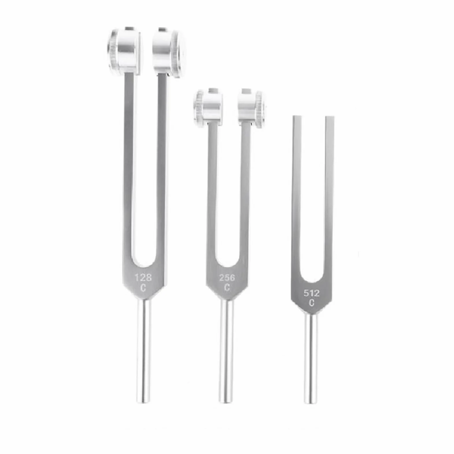 (128 + 256 + 512 Hz) Diapason in acciaio inox standard per violino chitarra accordatore strumento e custodia per la terapia delle vibrazioni, esami neurologici di guarigione del suono