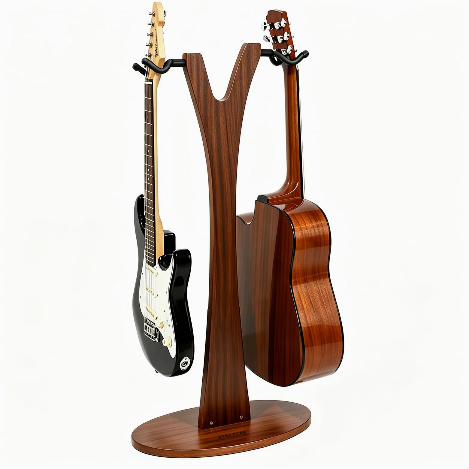 PUNK Doppio supporto per chitarra da pavimento, 2 supporti regolabili per chitarra, 2 supporti per chitarra acustica, elettrica, basso, supporto in legno per chitarre multiple, facile da montare (noce