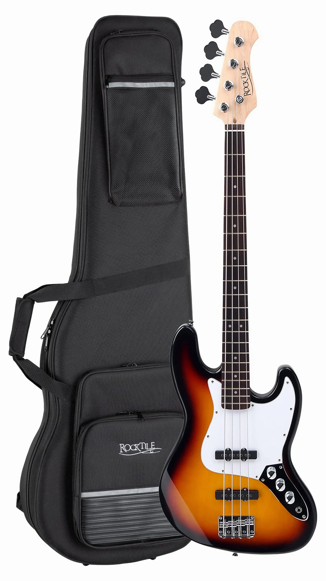 Rocktile Fatboy II E-Bass Sunburst Set incl. Custodia Leggera, Basso | Rocktile E-Bass in stile Jazz, 2 pickup Single Coil, 2 controlli volume/1 tono, Corpo: Tiglio, Tastiera: palissandro, Peso: 4