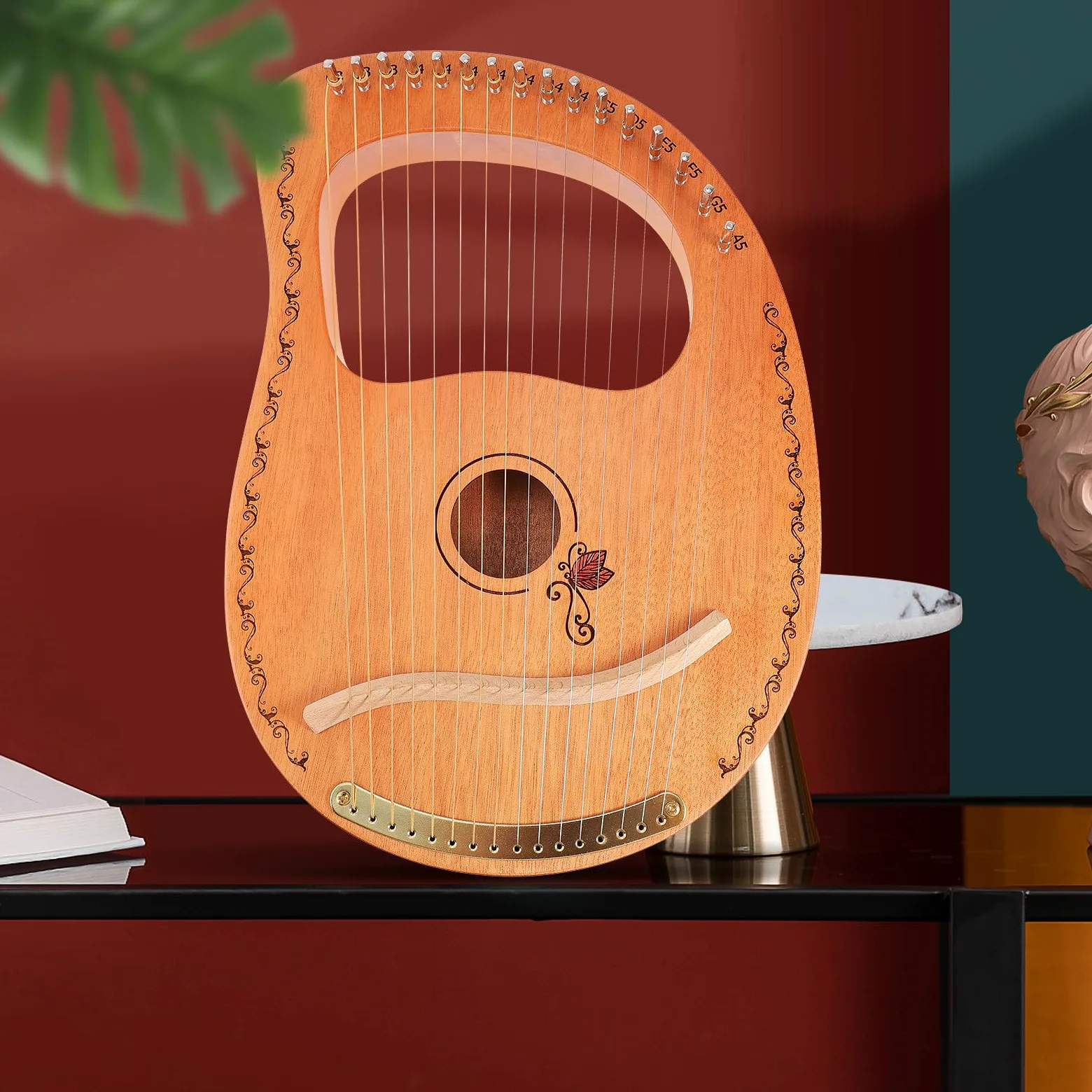 Veemoon Strumento Musicale Delicato in Legno Effetto Sustain Prolungato Lira Portatile 16 Corde e Trasporto Semplice per Esecuzioni Pratiche