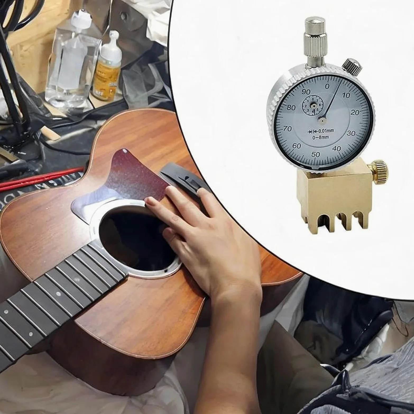 Misuratore di Precisione Dell'altezza delle Corde per Chitarra, Digitale/analogico, con Base in Ottone, Precisione di Misurazione 0,0005", per Chitarra Acustica/elettrica