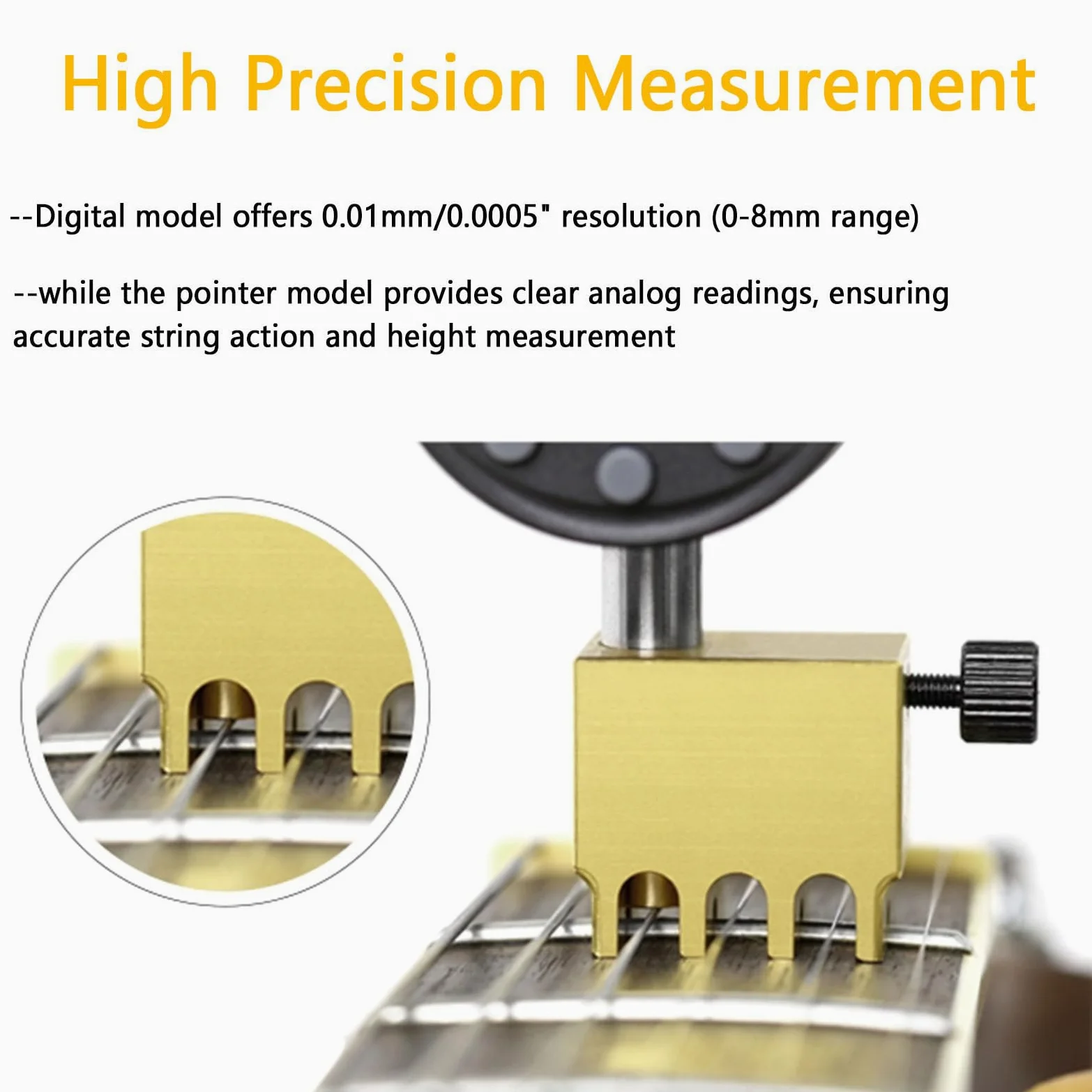 Misuratore di Precisione Dell'altezza delle Corde per Chitarra, Digitale/analogico, con Base in Ottone, Precisione di Misurazione 0,0005", per Chitarra Acustica/elettrica