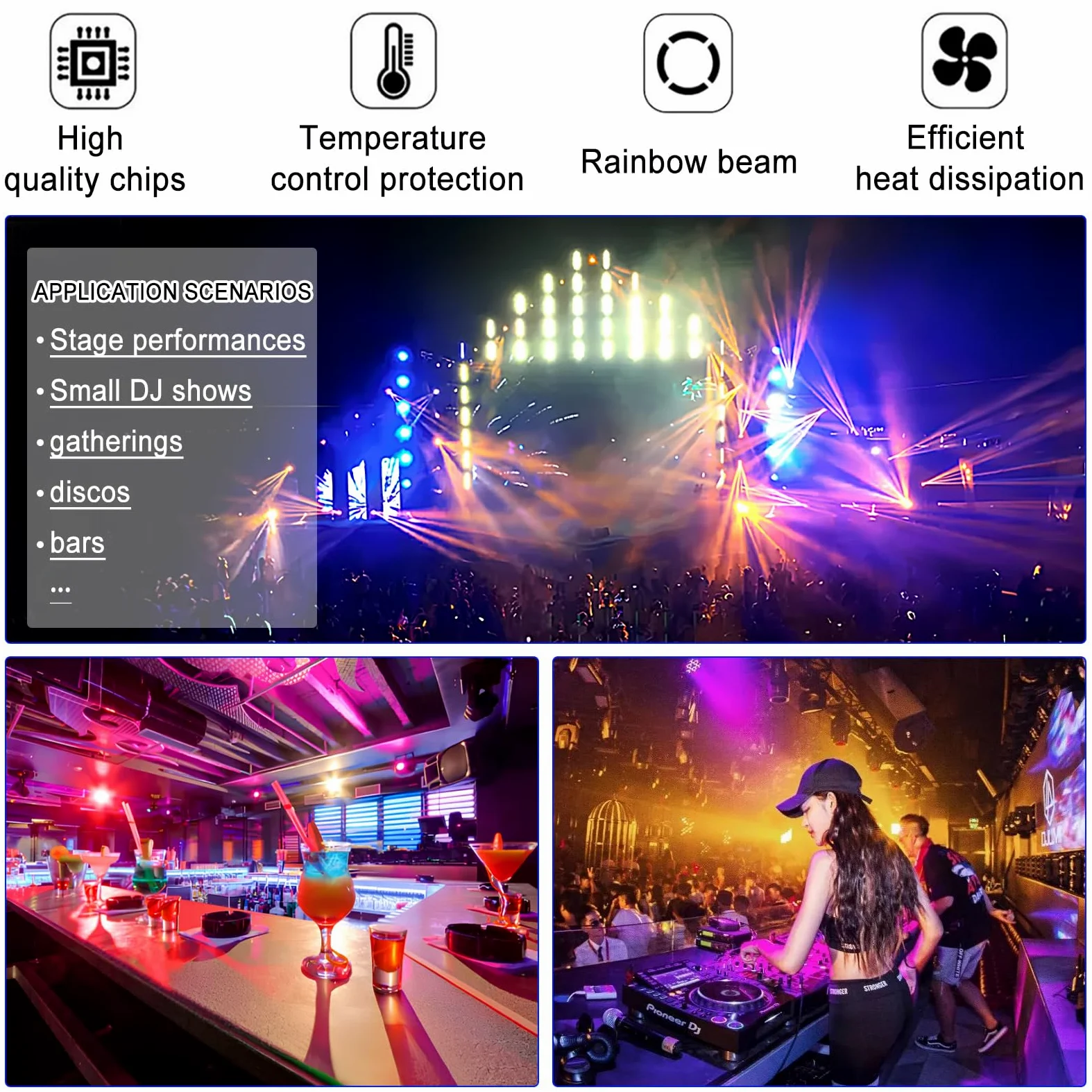 Lampada a testa mobile, sfera con effetto fascio LED RGBW 4 in 1, luci DJ con suono attivato per matrimoni, feste con DJ e live house