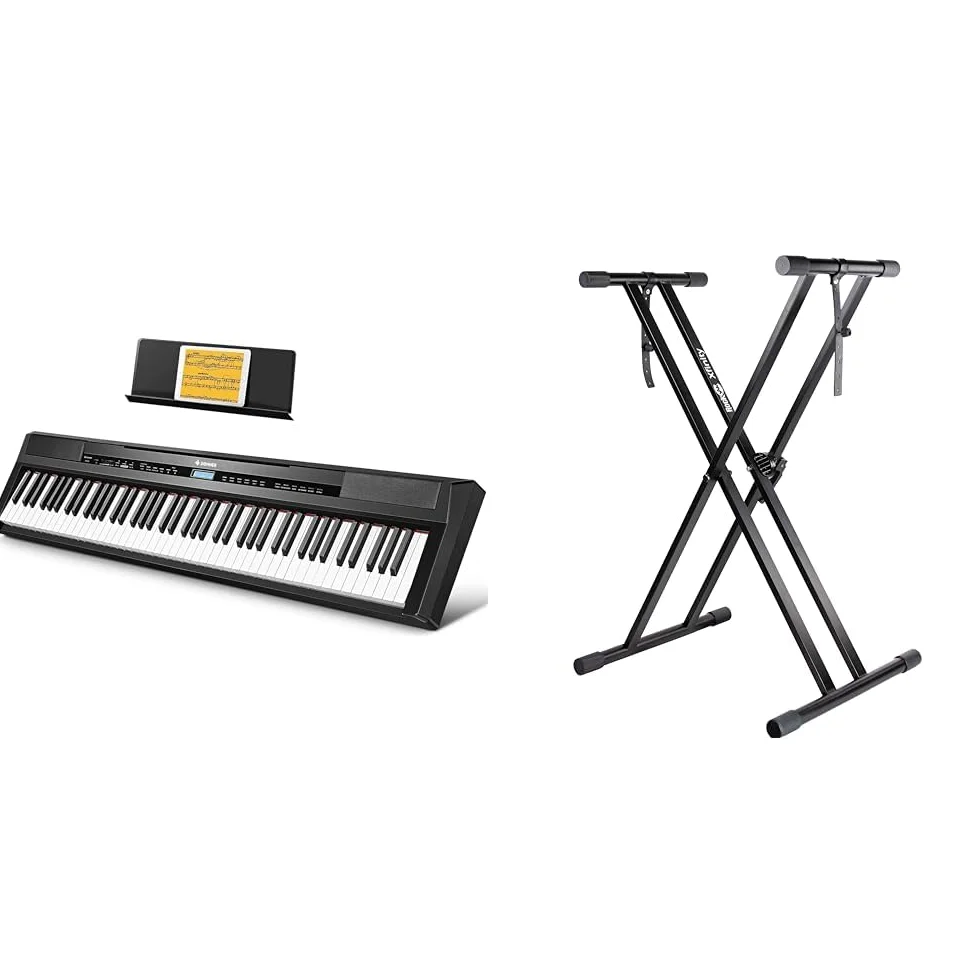 Donner Pianoforte Digitale, 88 Tasti Pesati, Pianoforte Elettrico Portatile con Pedale di Sustain & Rockjam Xfinity Douproed Presunbled Keyboard Stand con cinghie di bloccaggio