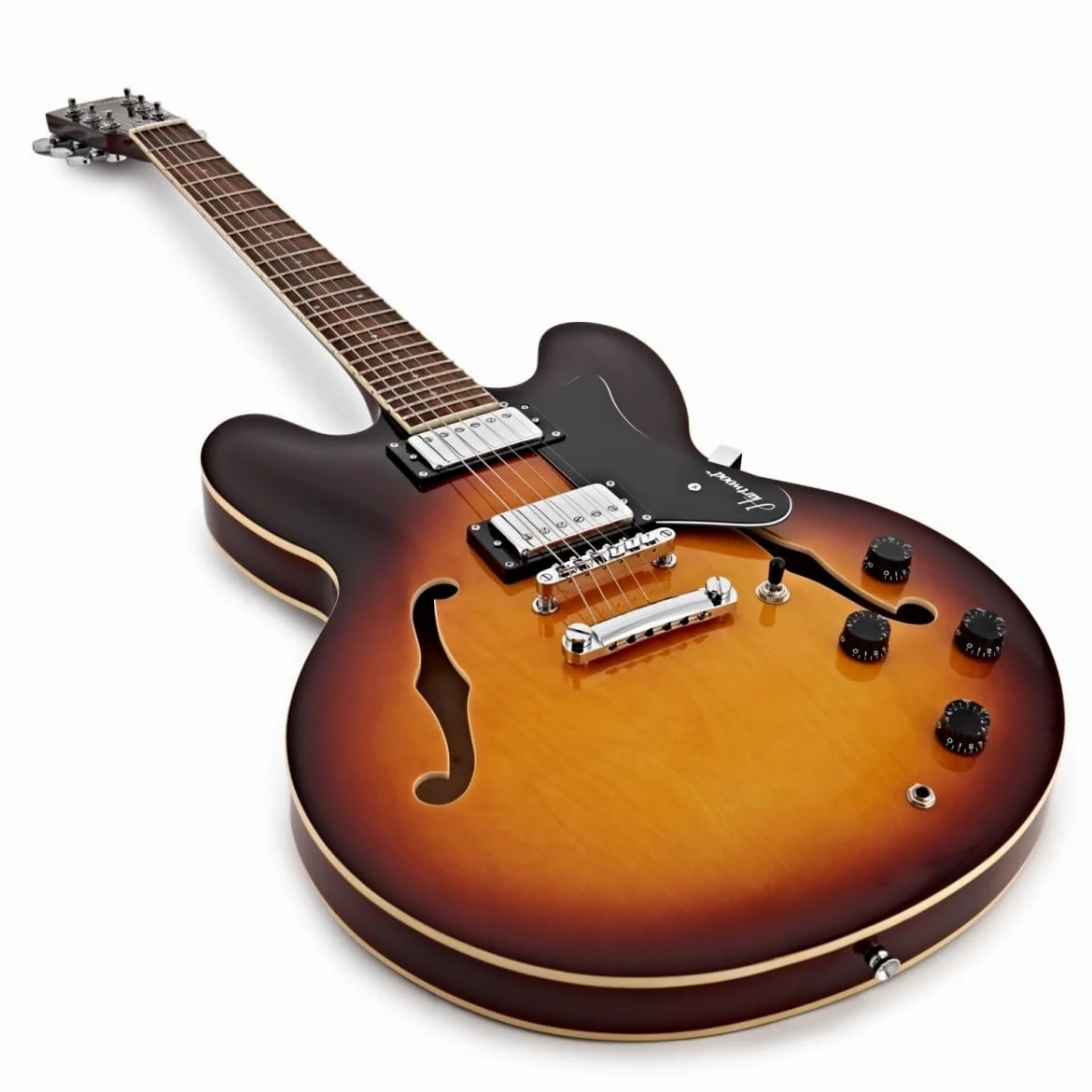Hartwood Chitarra semi-acustica Revival e custodia rigida, Sunburst | Include Custodia Rigida, Ponticello Fisso per Accordatura Stabile e Sustain, Corpo Semi-Cavo in Tiglio, Sunburst