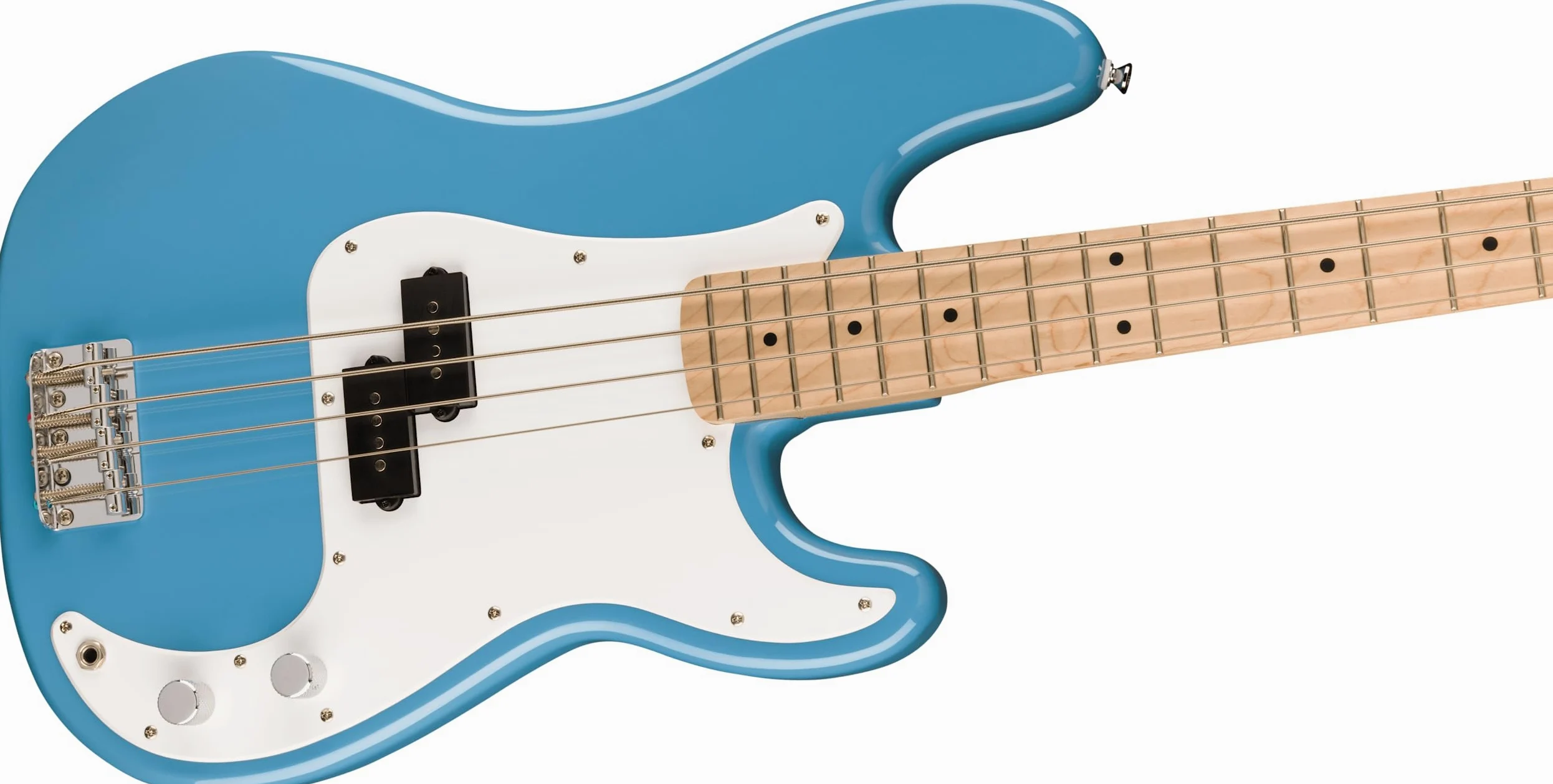 Squier P-Bass MN California Blue - 4-String Electric Bass | Basso elettrico per principianti, 4 corde, qualità Fender conveniente, finitura blu californiana, tastiera in acero