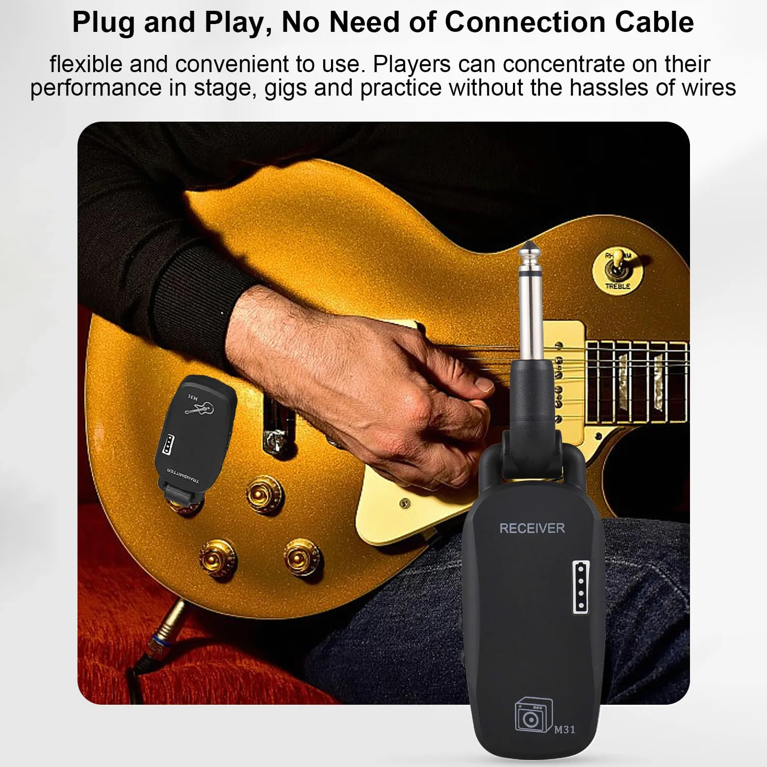 Irfora Sistema wireless 2.4G Sistema ricevitore trasmettitore wireless professionale per basso per chitarra Sistema audio portatile ricaricabile TX e RX per basso elettrico