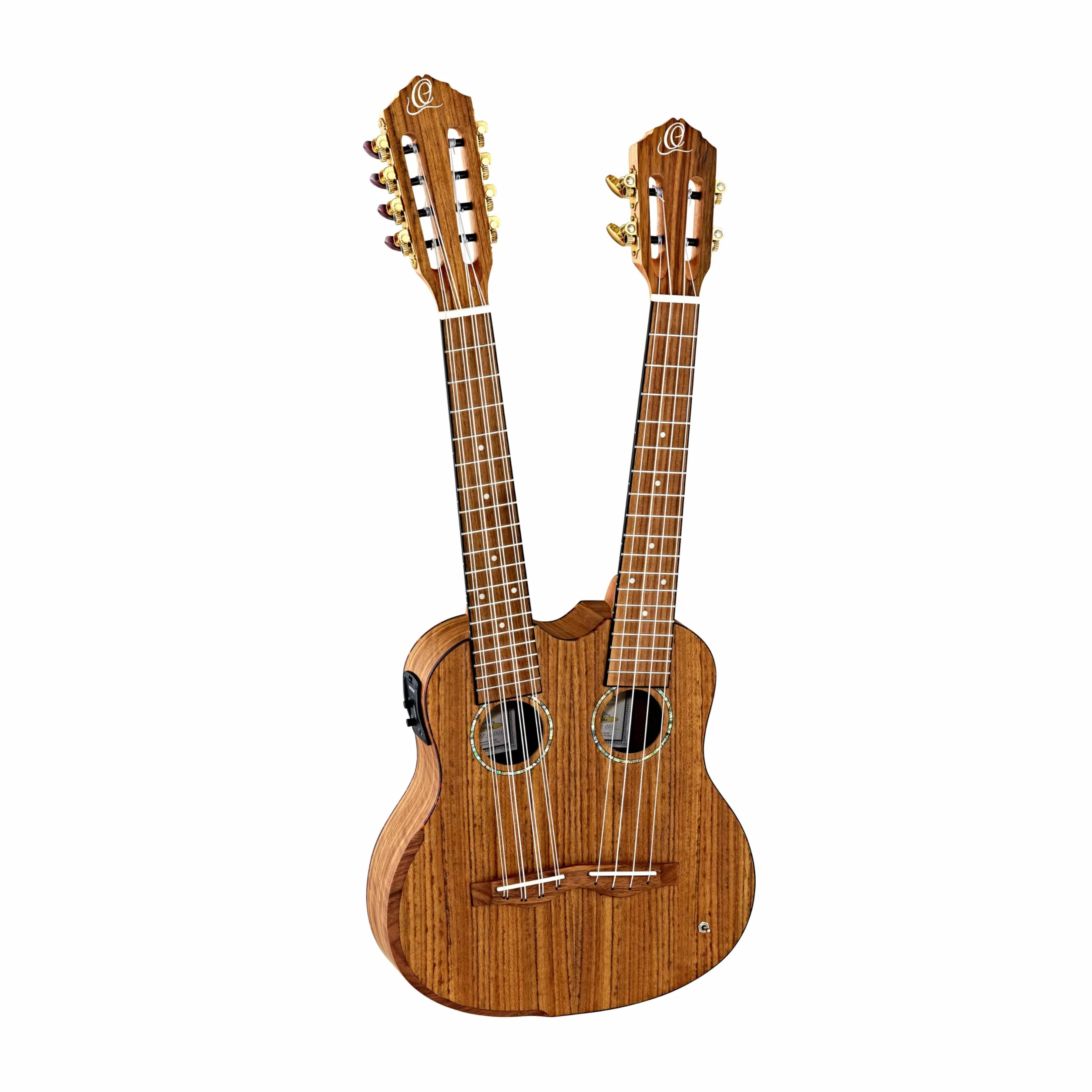 Ortega Guitars Double Neck Ukulele Elettro-Acustico – 8 Corde Tenor, Tenor – Custom Built Series – Gig Bag Inclusa – Ovangkol, Natural (HYDRA)
