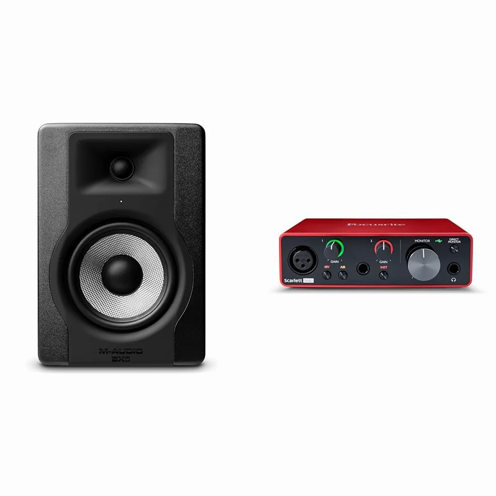 M-Audio BX5 D3 - Cassa Monitor da Studio Attiva da 100 W con Woofer da 5" & Focusrite Scarlett Solo (terza generazione), interfaccia audio USB - Per chitarristi