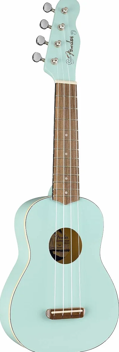 Fender Venice Ukulele Soprano, Daphne Blue, Tastiera in Noce, Design Leggero, Stile Classico, Include Lezioni Virtuali Gratuite