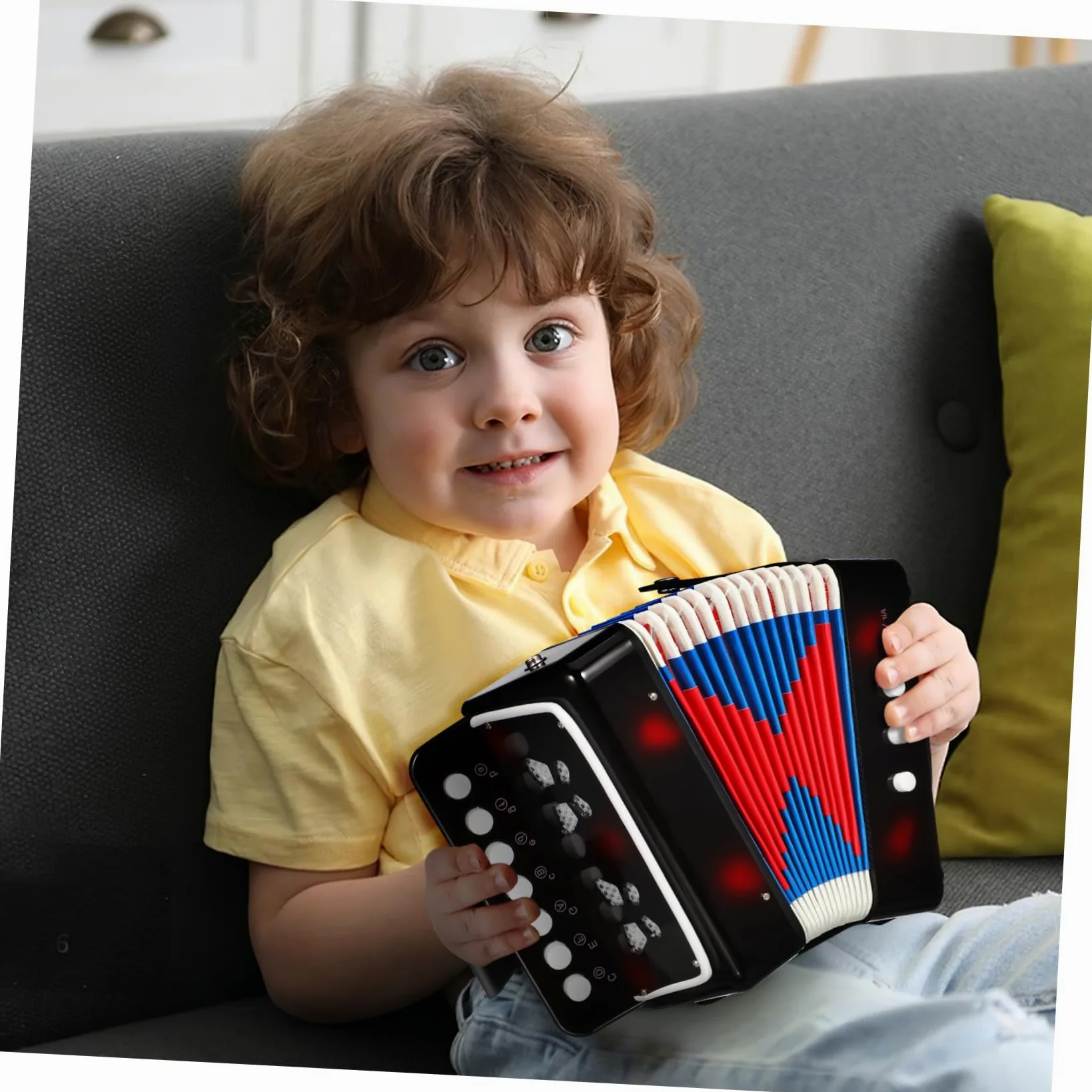 Fisarmonica Giocattolo per Bambini, 7 Tasti 2 Bassi, Nero | Abs Leggero, Portatile Valvola D’aria, per Principianti ed Educazione Precoce, Regalo di Compleanno