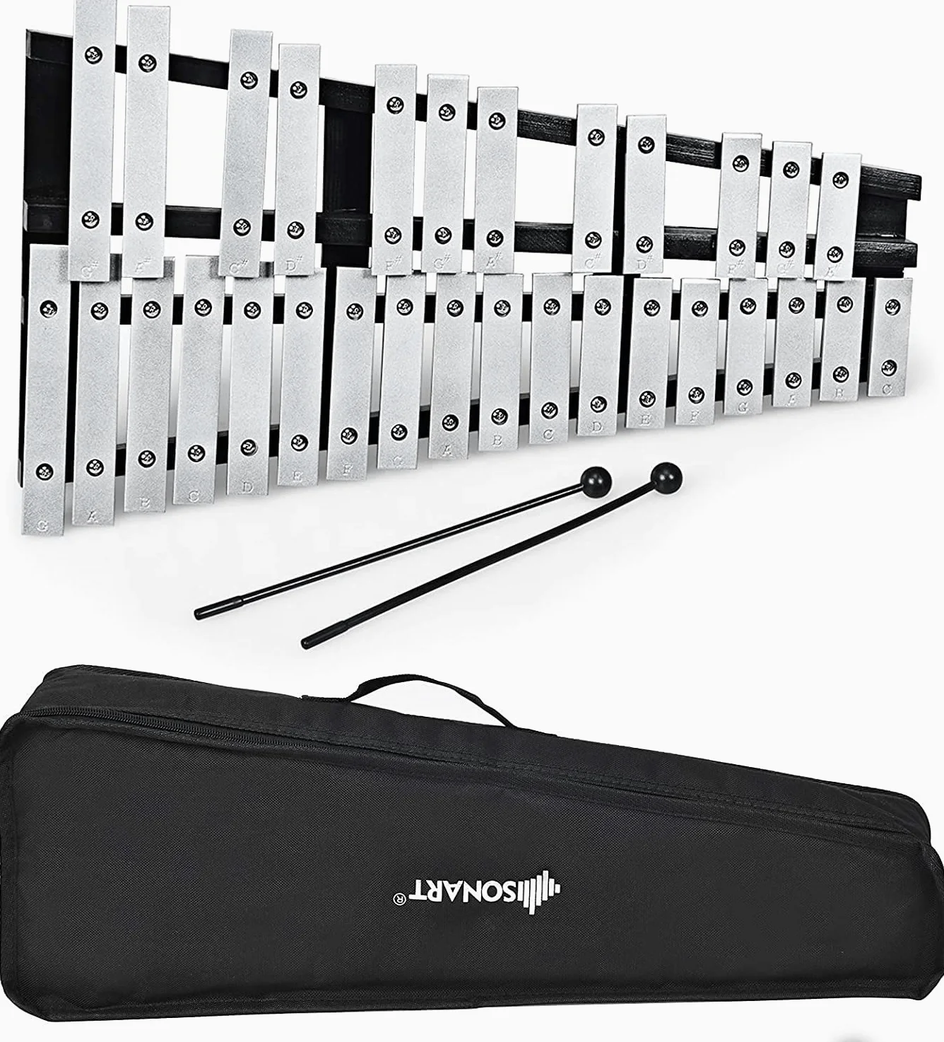 RELAX4LIFE Xilofono con 30 Note in Alluminio e Legno,Portatile e Pieghevole, Educativo con Base in Legno, Mazzuole e Borsa,per Principianti della Musica, 56 x 33 x 5 cm