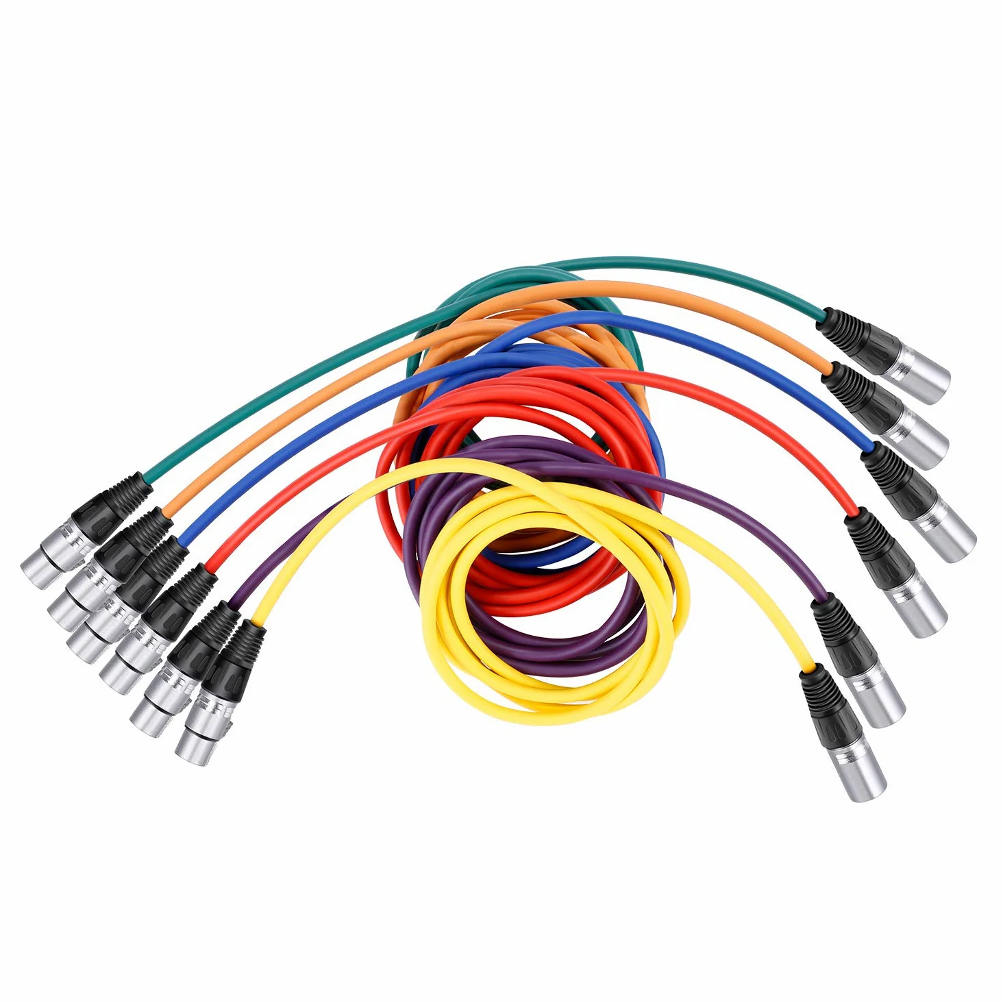 Neewer Confezione da 6 cavi da 2 m XLR maschio a XLR femmina, colorati, cavi per microfono sigillati in gomma, per un collegamento bilanciato (verde, blu, viola, rosso, giallo e arancione)
