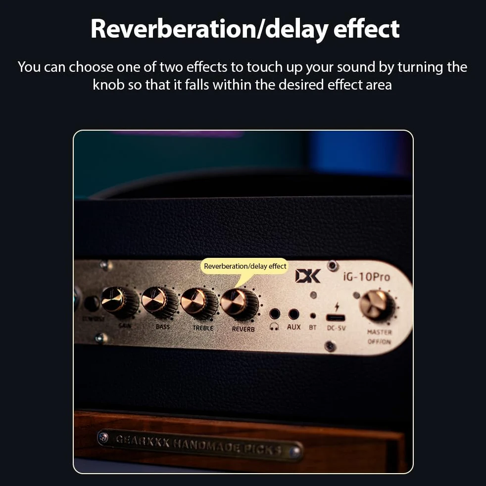 Btuty DK Amplificatore per chitarra elettrica trasparente/distorto a doppio canale effetti di riverbero e ritardo integrati Altoparlante portatile per esercitazioni quotidiane Prestazioni di strada