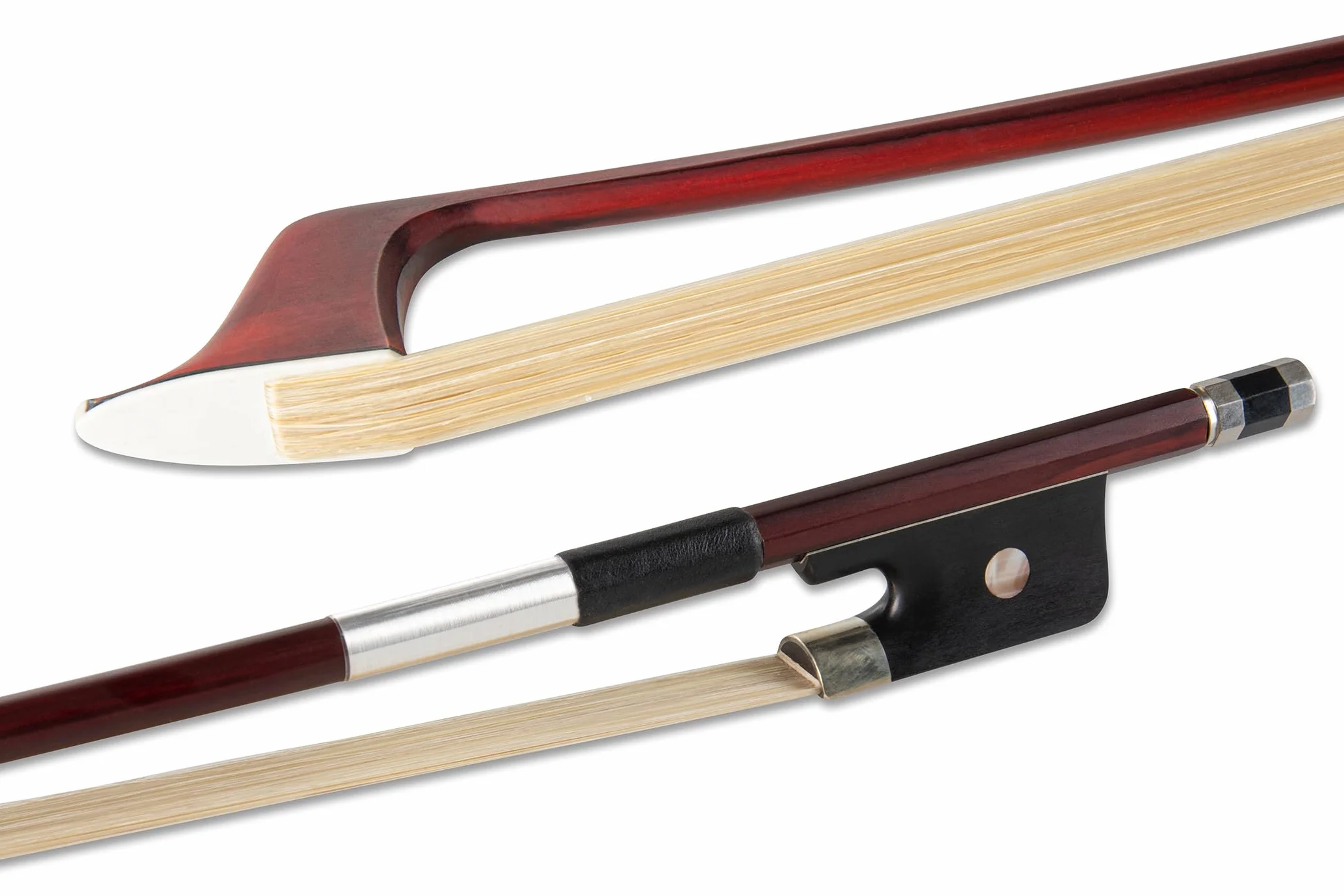 GEWA arco per contrabbasso, arco per contrabbasso 4/4 - crine naturale - modello francese - bacchetta rotonda - rana in legno duro
