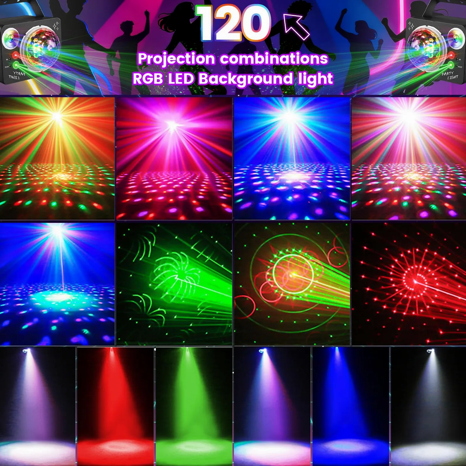 Sfera da discoteca 4 in 1 controllata dalla musica da discoteca con telecomando, LED discoteca luci da discoteca per feste, bar, matrimoni, Halloween, Natale, compleanni