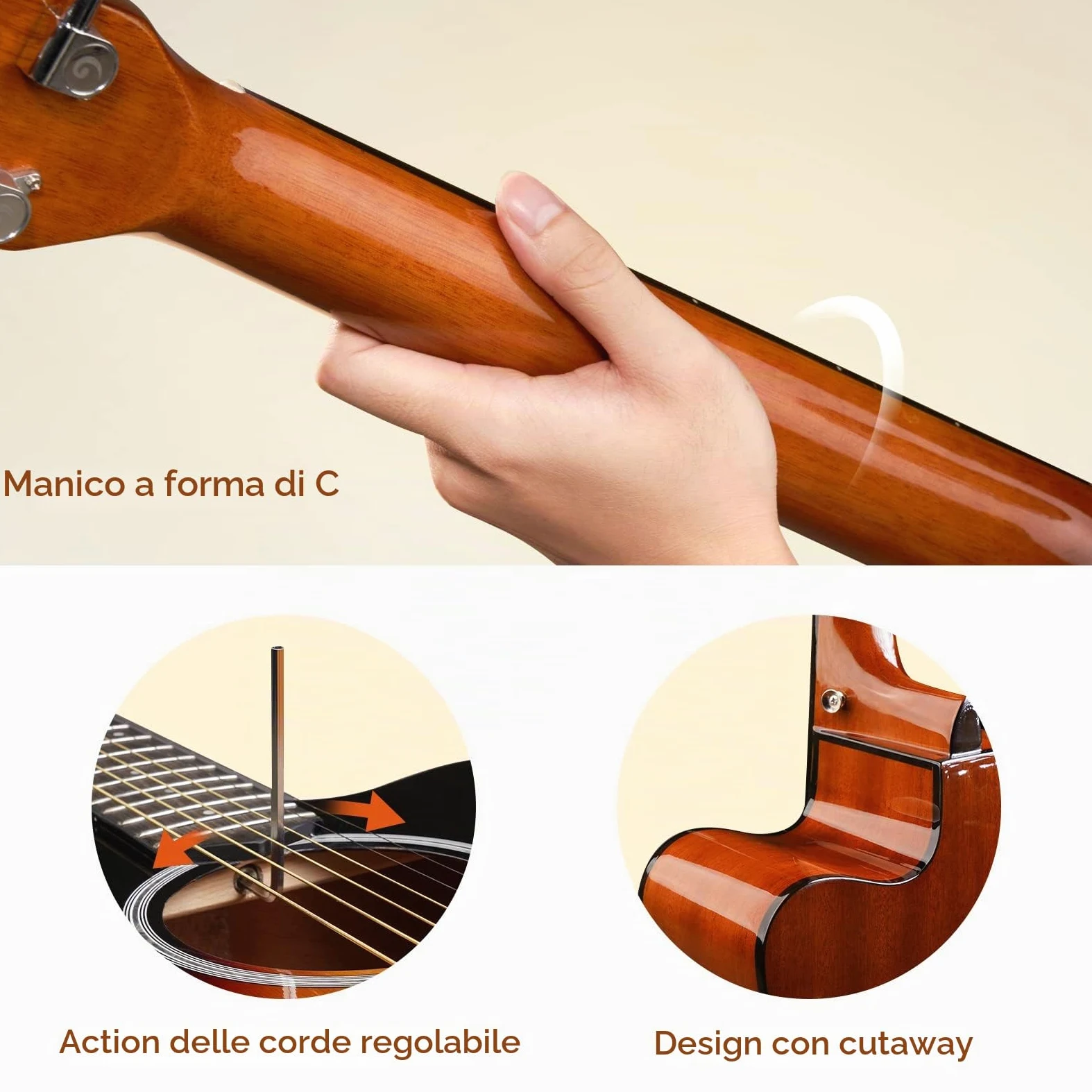 Vangoa 4/4 Chitarra Acustica Kit Abete Rosso Legno Dreadnought Chitarra Folk Acustiche per Principianti Adulto Studente con Borsa Corde Plettri Capotasto Cinghia, Lucido, Sunburst