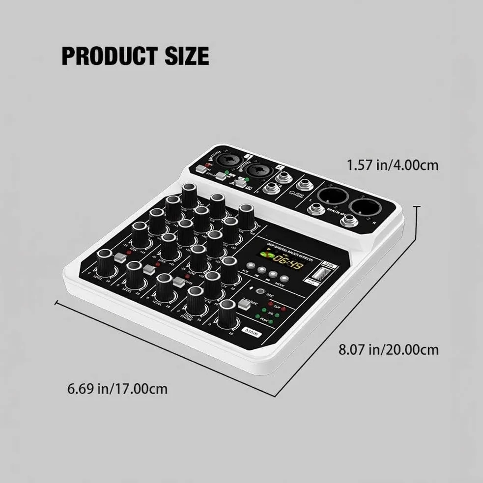 Console di mixaggio compatta a 4 canali da 48 V con microfono per prestazioni Console di mixaggio a 4 canali in miniatura con alimentazione