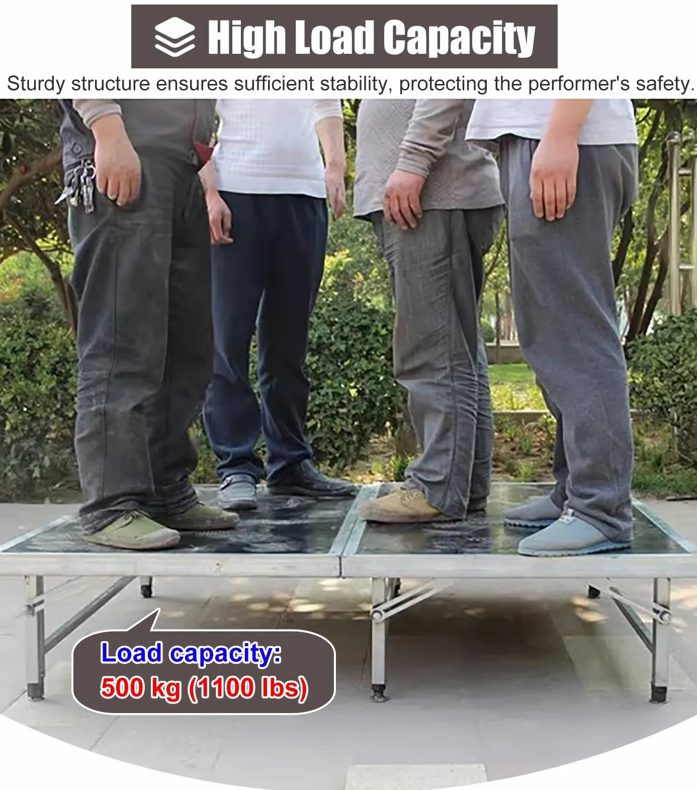 ZIMGOD Palco Modulare Pedana per Palco Rettangolare Modulare, Pedana per Palco 128 x 100 cm con Gambe Pieghevoli, Pannello Composito e Scala in Metallo per Canto Corale(Height 20cm (7 7/8in))