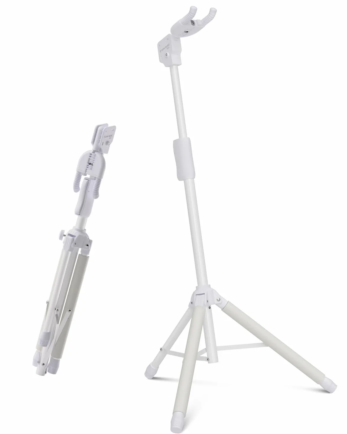 ENYA Supporto per chitarra regolabile (da 76 a 99 cm) con gancio automatico, in acciaio inossidabile, imbottitura antiscivolo e design a tre gambe per chitarre acustiche ed elettriche.