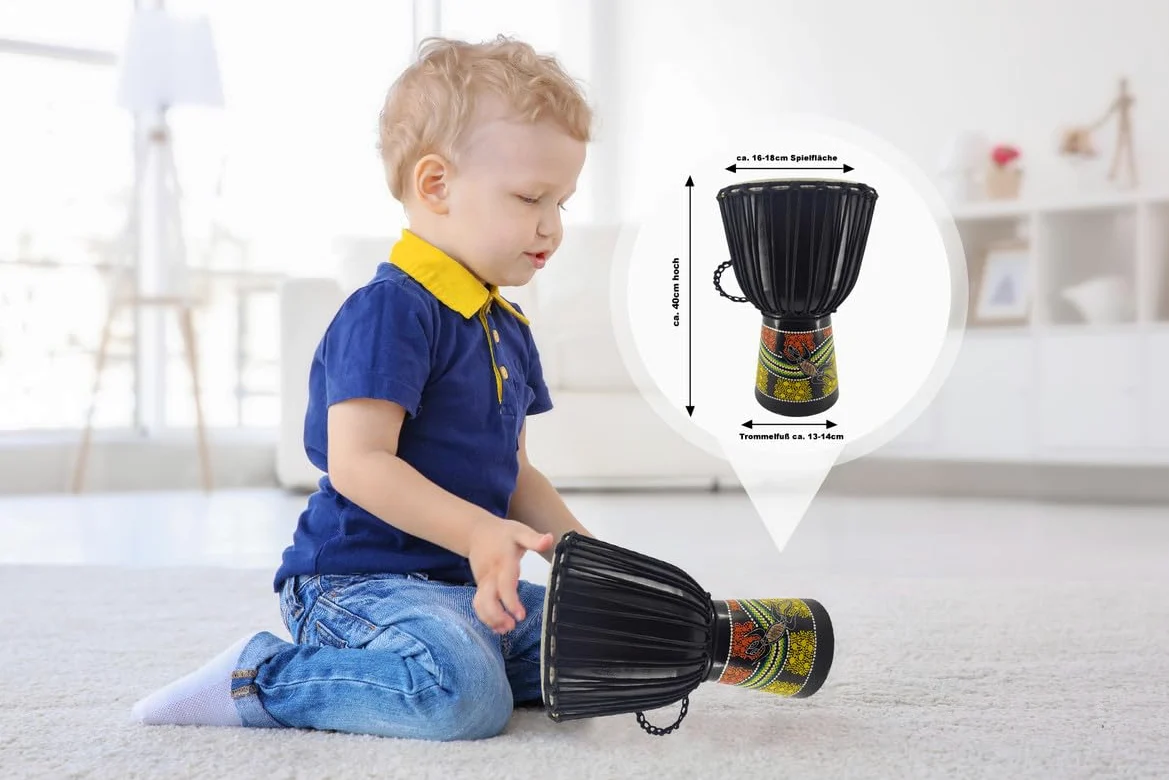 40cm tamburo djembe professionale bongo drum bush drum percussioni motivo colorato geco dipinto - (Per bambini dai 6 anni in su)