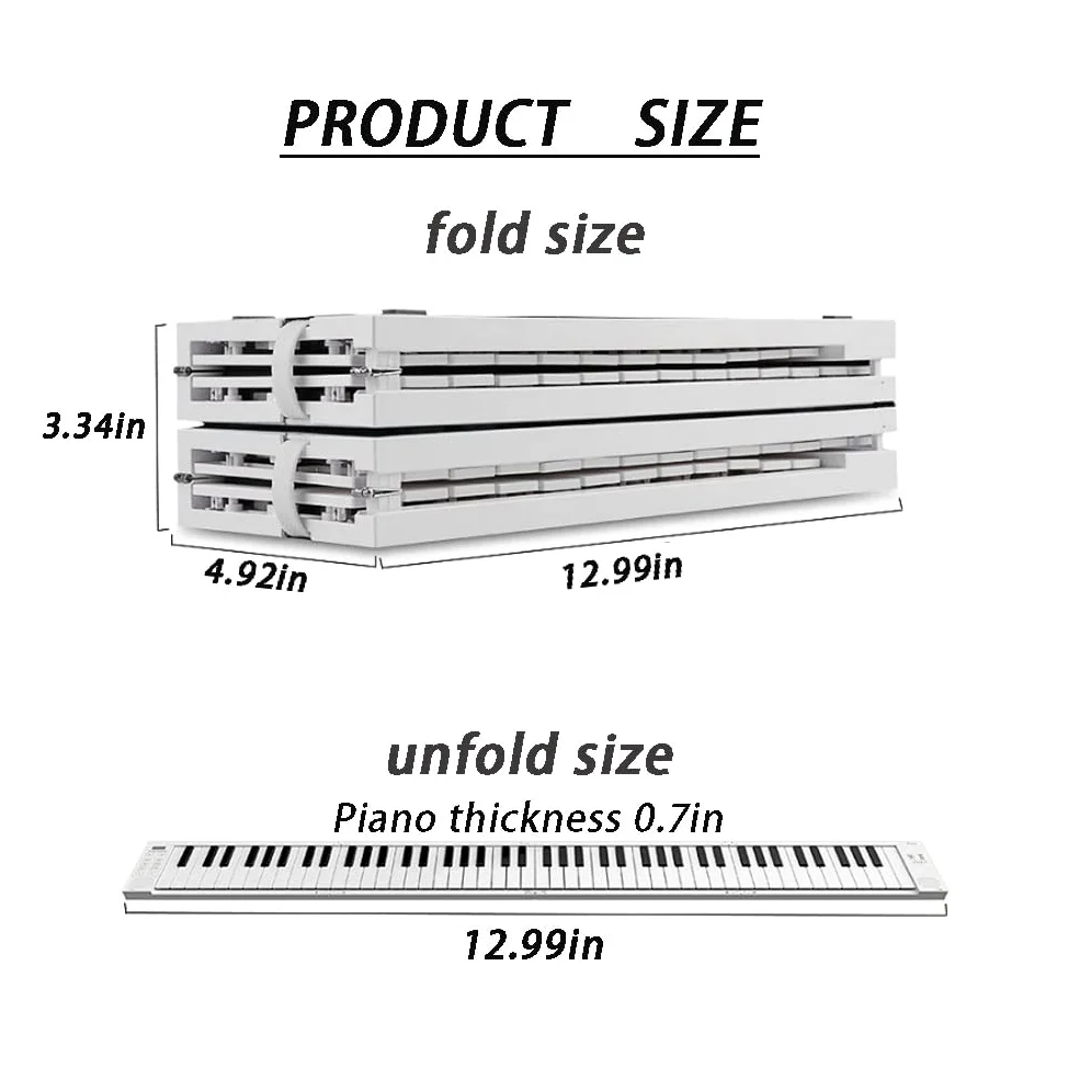 Pianoforte pieghevole a 88 tasti, tastiera portatile pieghevole, per collegare Bluetooth e cuffie, pedale sostenuto, batteria ricaricabile, tastiera elettronica portatile per principianti (bianco)