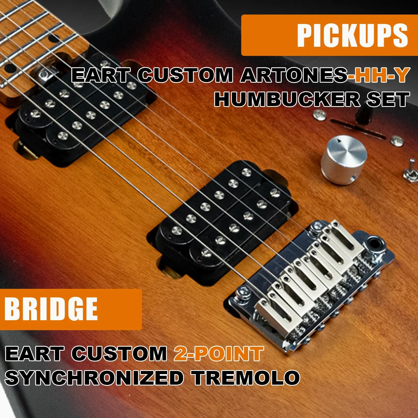 EART Chitarra elettrica a 6 corde con corpo solido EYP-OMNI24 in mogano brunito con pickup Artones-Hh-Y per giovani musicisti creativi (Sunburst)
