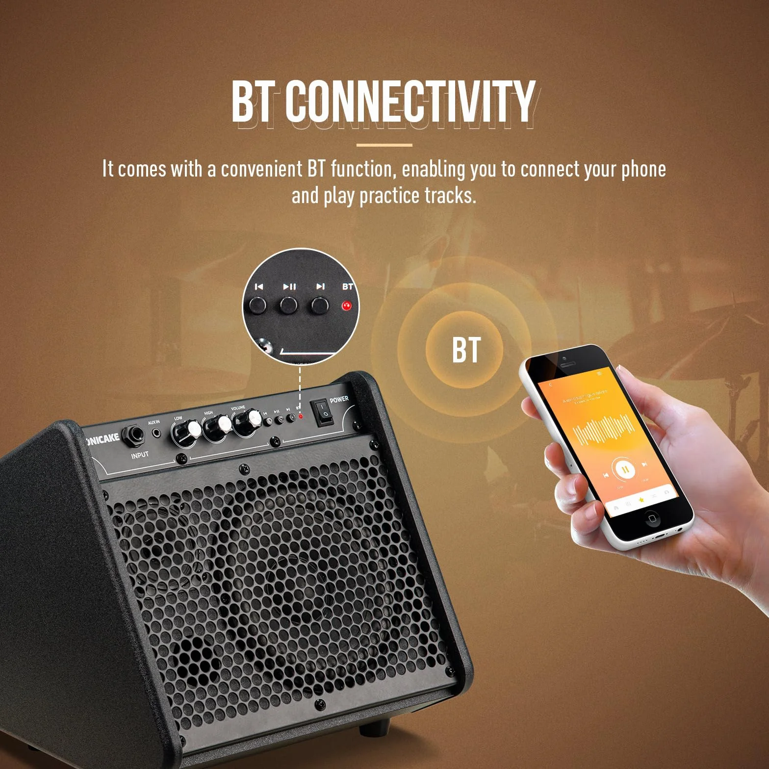 SONICAKE Amplificatore per Batteria Elettronica 20W Casse Bluetooth Portatili con Doppio Driver