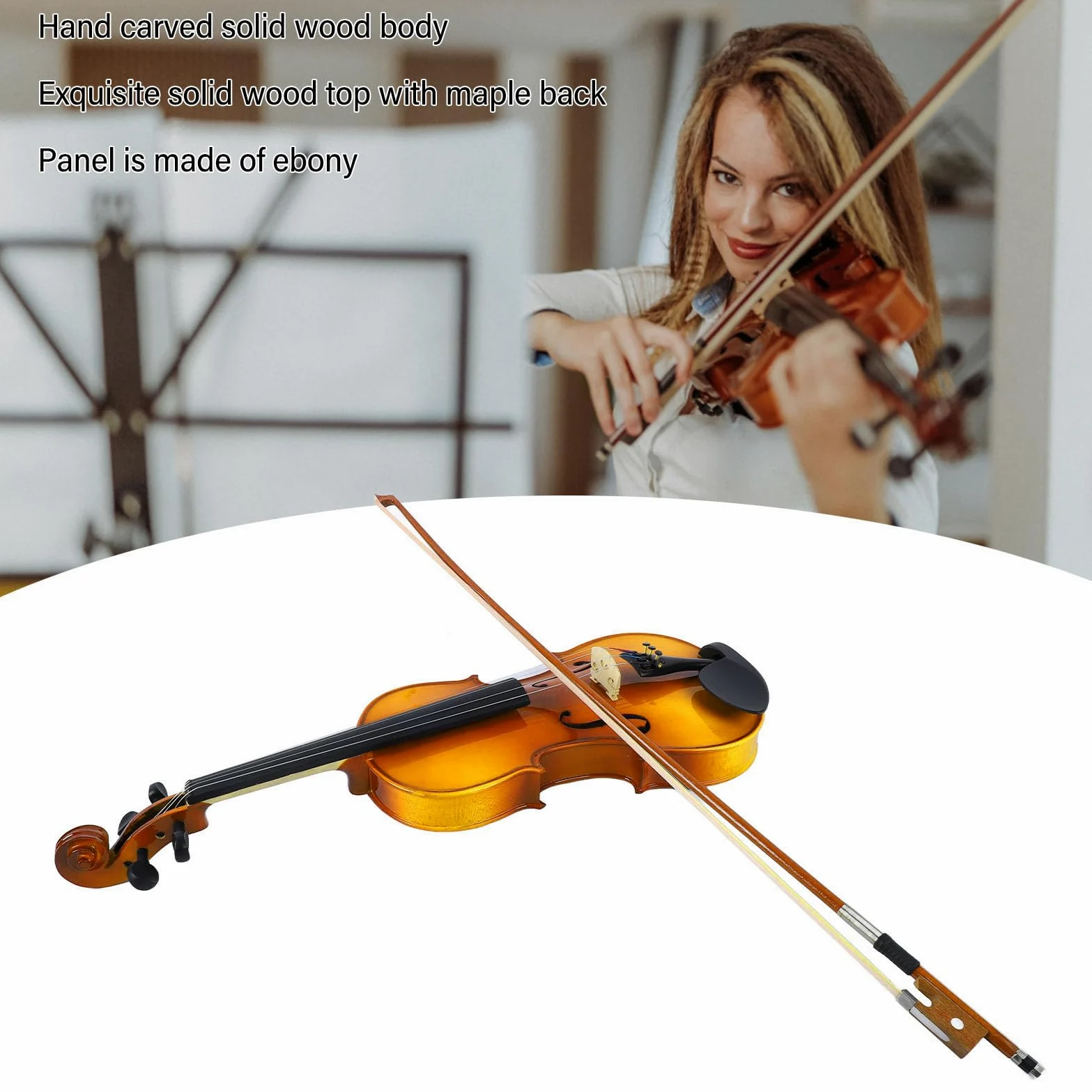 Violino 4/4 Legno Kit per Principianti-Violino per Principianti 4/4 Violino per Adulti Violino Set di Violino per Practice & Performance