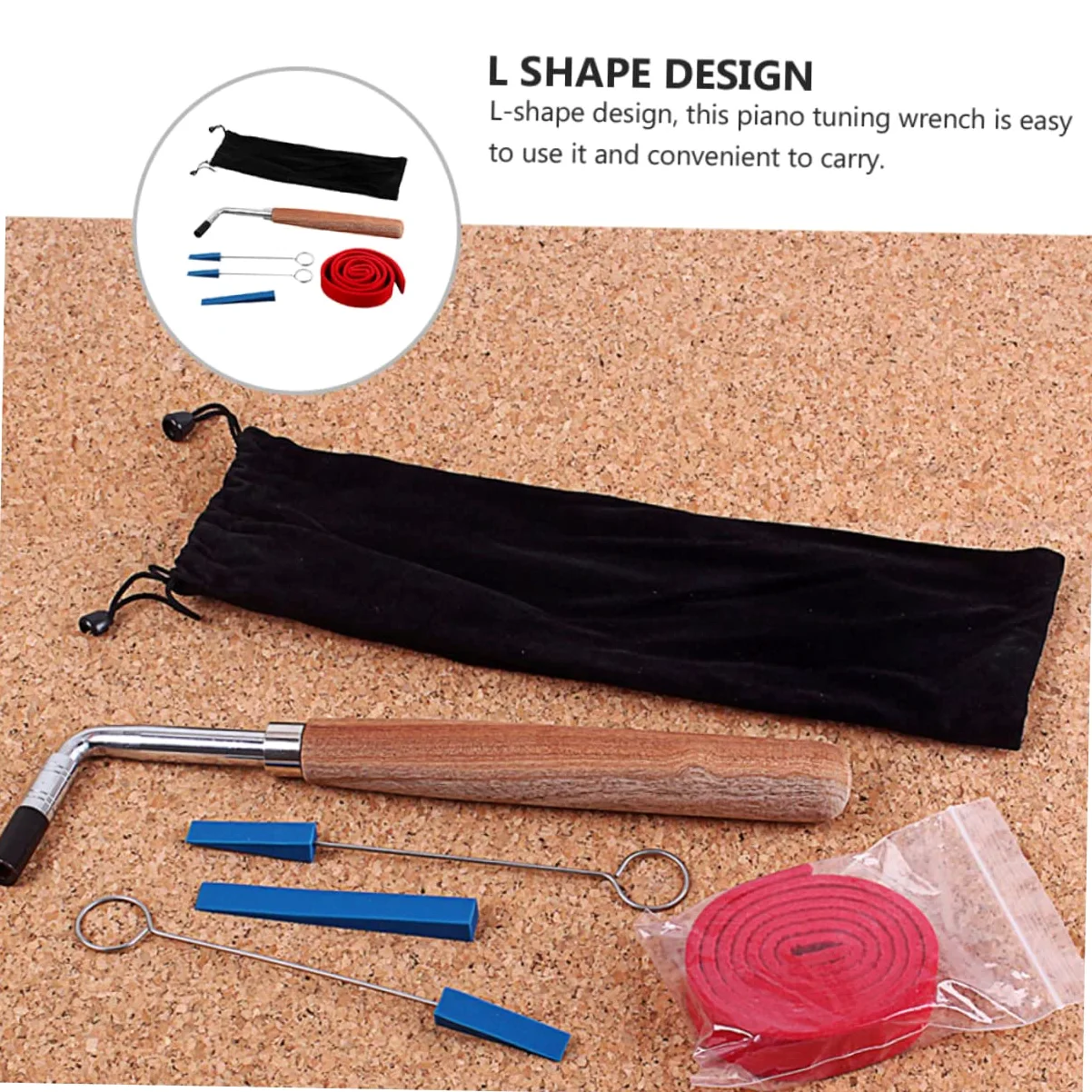 Kit Strumenti Accordatura Pianoforte D201 Chiave Nera a Testa | ‑shape, Metallo Panno Legno, Lavori di Regolazione e Fissaggio, Trasporto Semplice