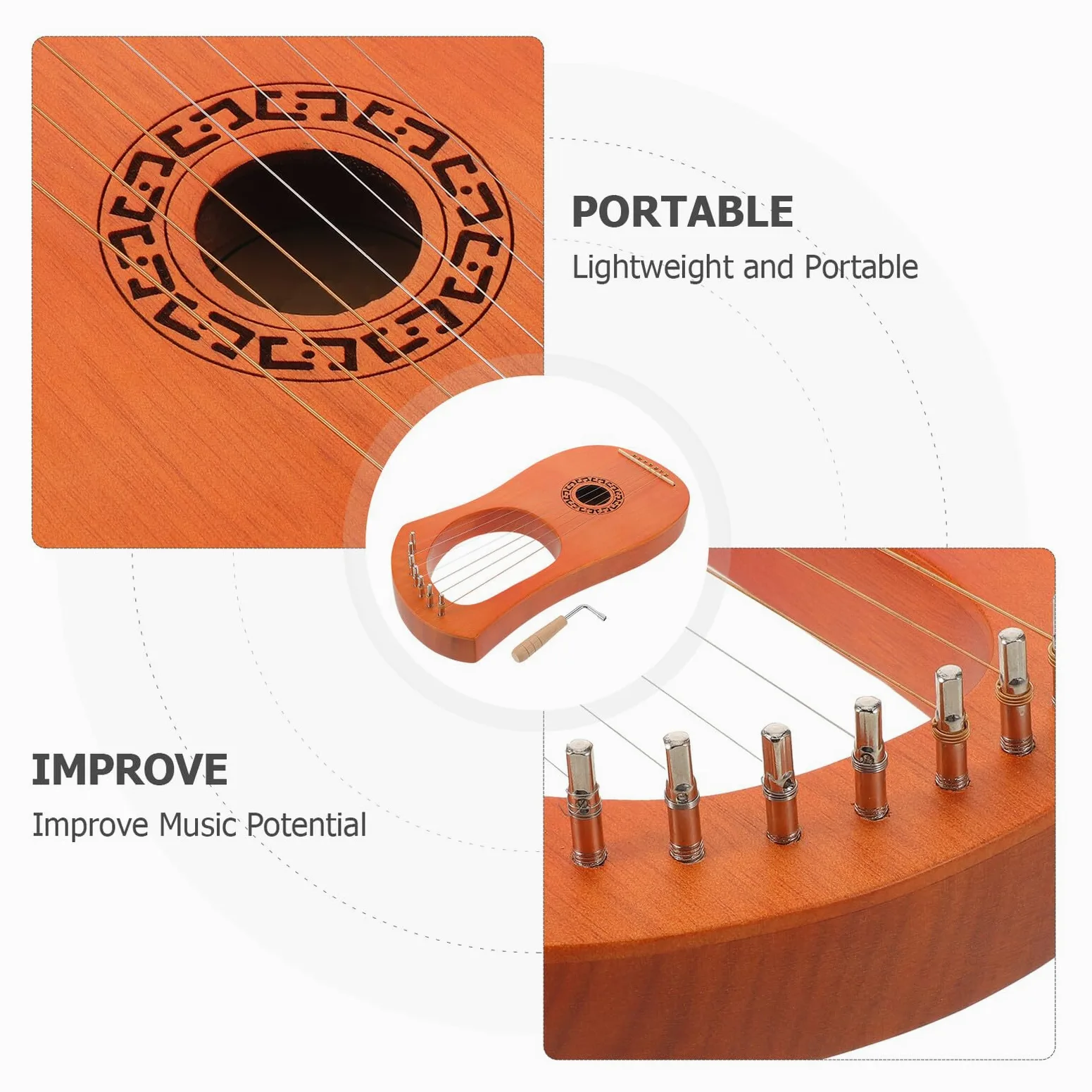 Beaupretty Arpa Lira Portatile in Legno a 7 Corde per Principianti e Adulti, Piccolo Strumento Musicale a Lira, Strumento Multiuso per Educazione Musicale e Intrattenimento
