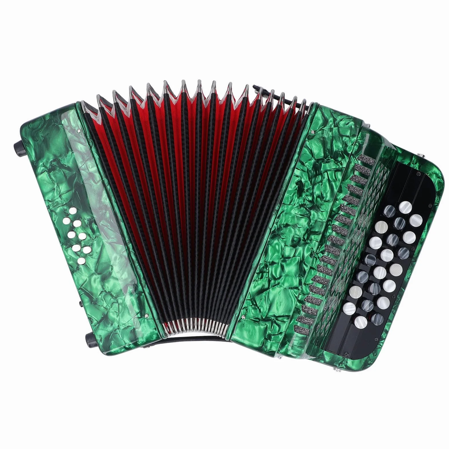 Fisarmonica 22 tasti 8 bassi, strumento musicale professionale per fisarmonica con bottoni sensibili allo scivolamento con tracolla per spettacoli professionali ed esami formali (Green)