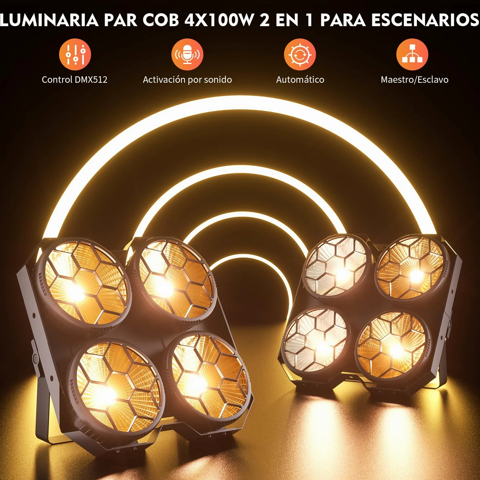4x100W COB Par Faro Teatrale Bianco Freddo/Caldo Luci da Palco Stroboskop 25+30 Effettis Illuminazione DMX6/12CH per Festa Spettacoli Teatro Matrimonio